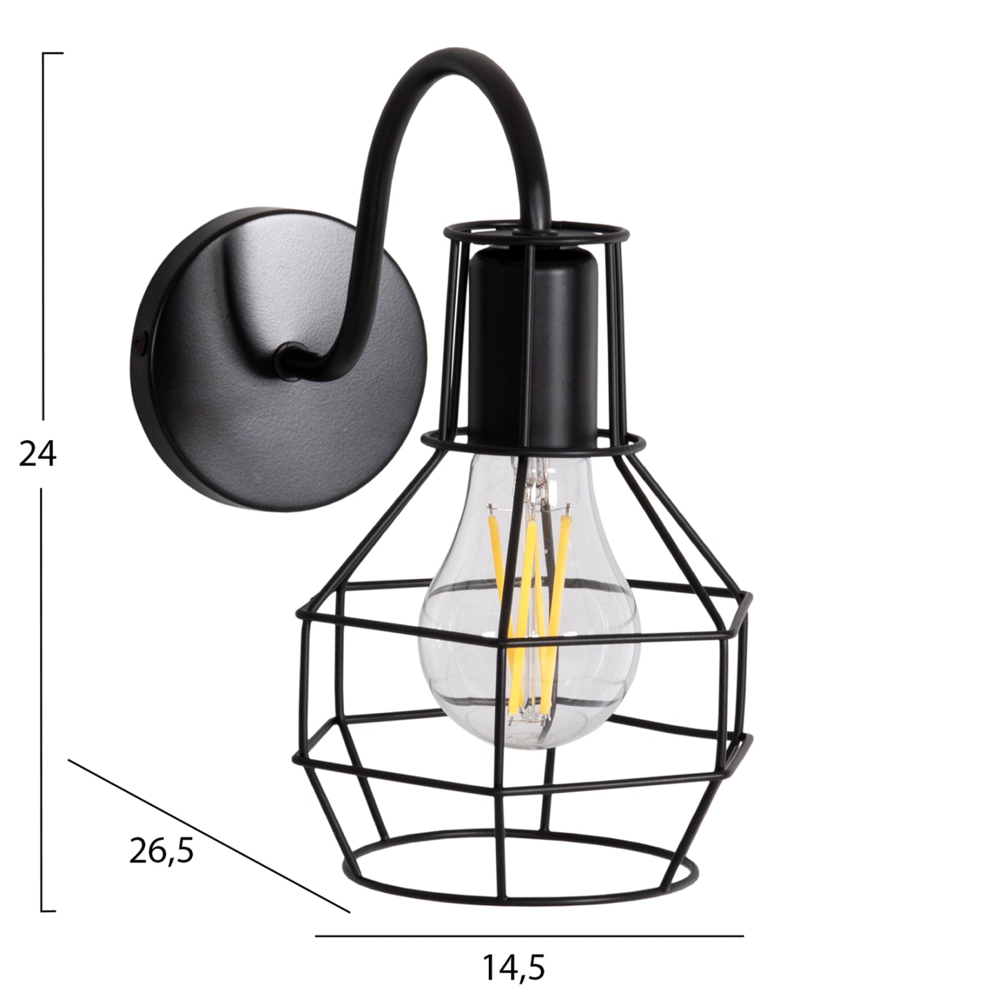 WALL SCONCE MILID2 HM4479 METAL IN BLACK 14.5x26.5x24Hcm.