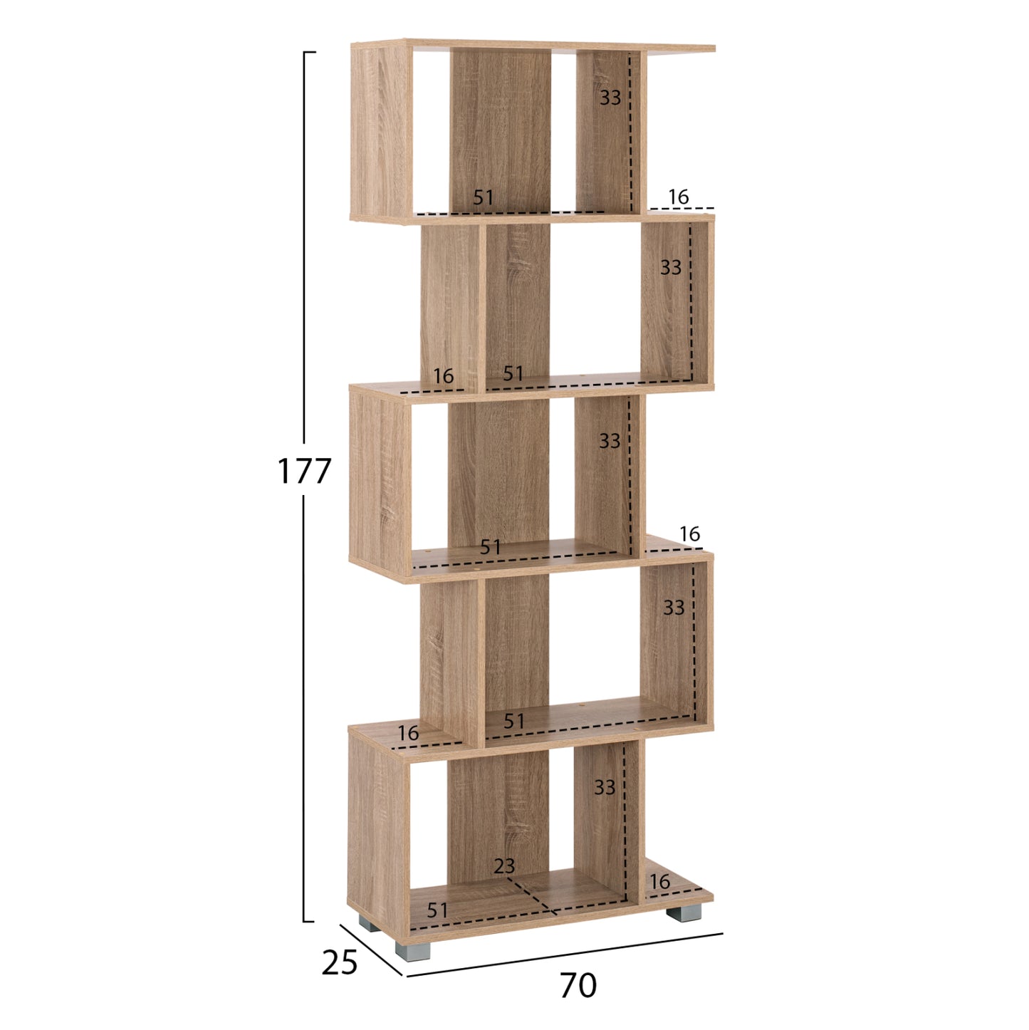 Bookcase from melamine HM2385.02 sonama 70x25x177 cm.