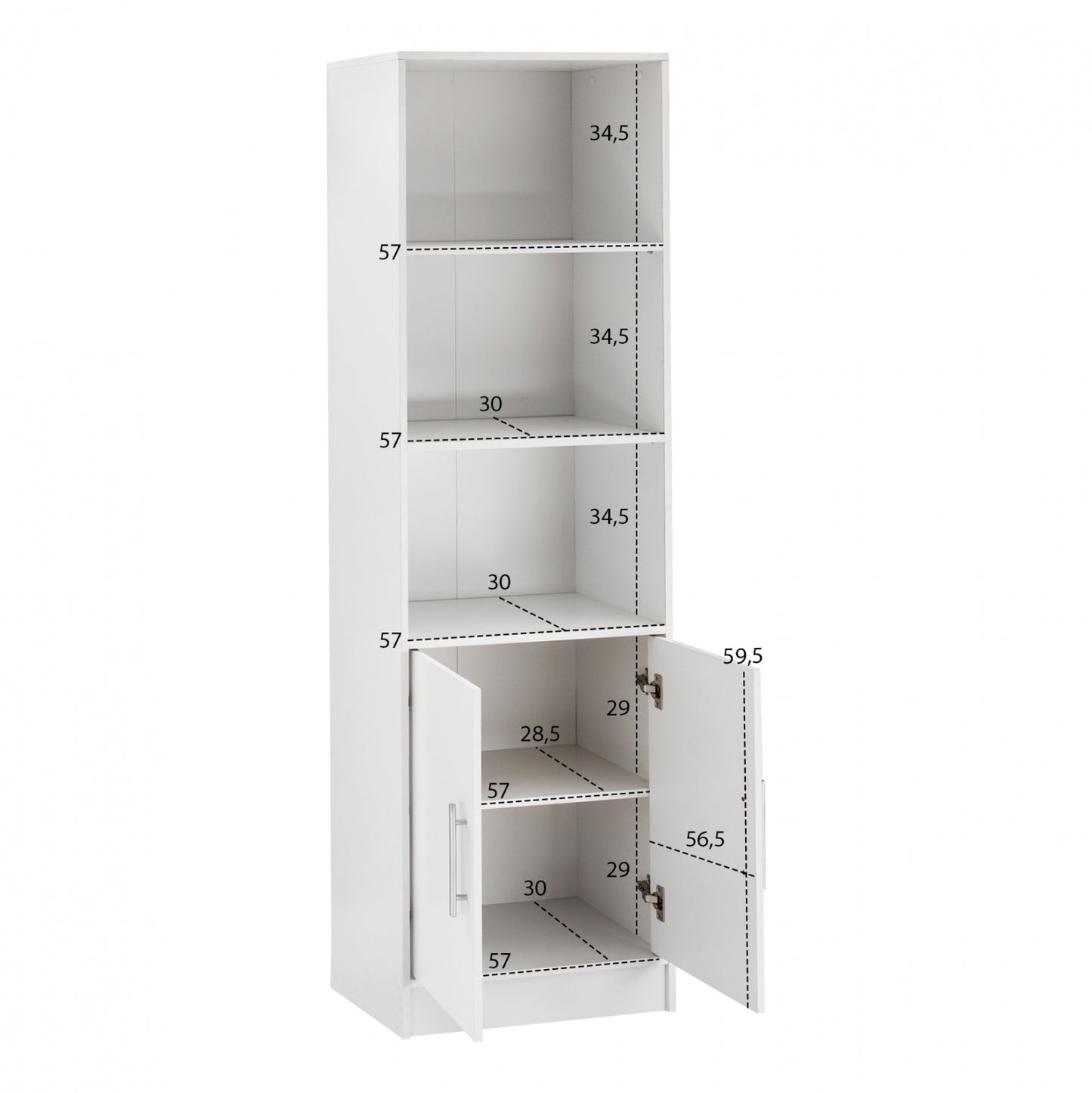 Bookcase from melamine ENSLEY HM2027.05 white color 60x30x180cm