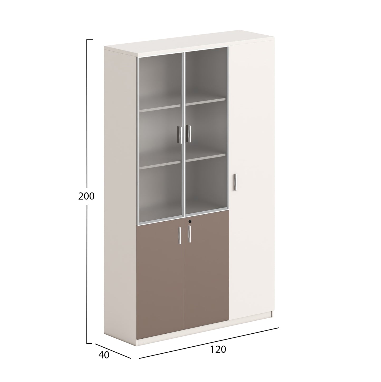 BOOKCASE NEWLINE HM18280 MELAMINE IN WHITE & BROWN--GLASS 120x40x200Hcm.