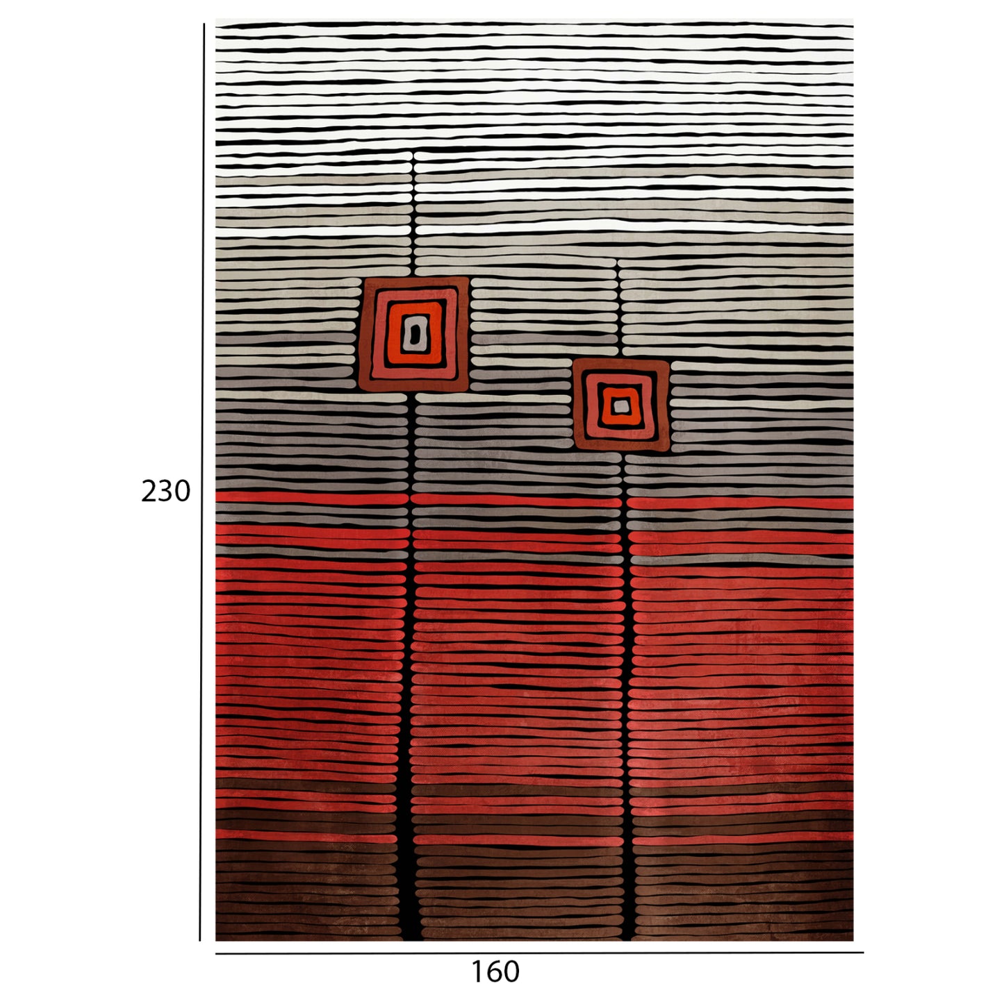 HM7675.26 160X230cm, JOSIANE carpet with fringes, red-black-grey