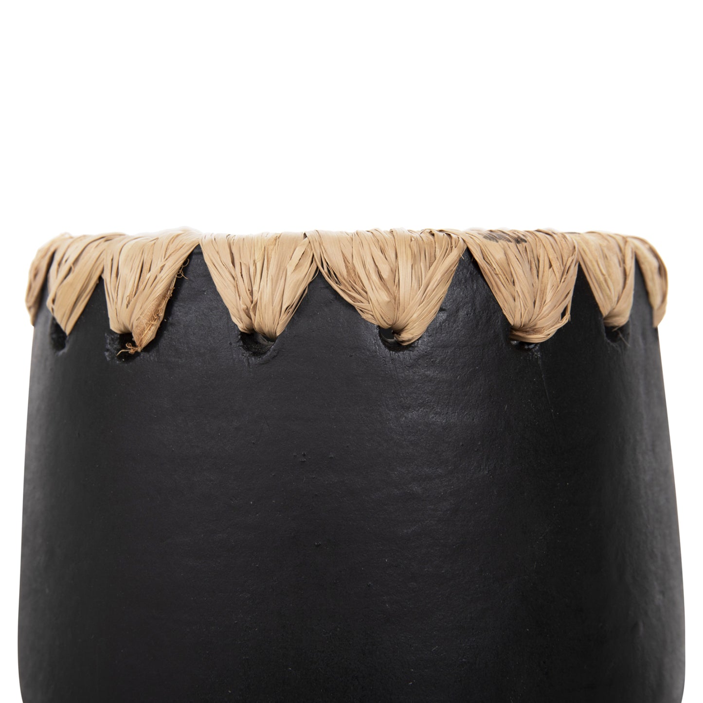 DECORATIVE VASE HM4368 TERRACOTTA IN BLACK WITH STRAW WEAVING ON THE RIM Φ13x16Hcm.