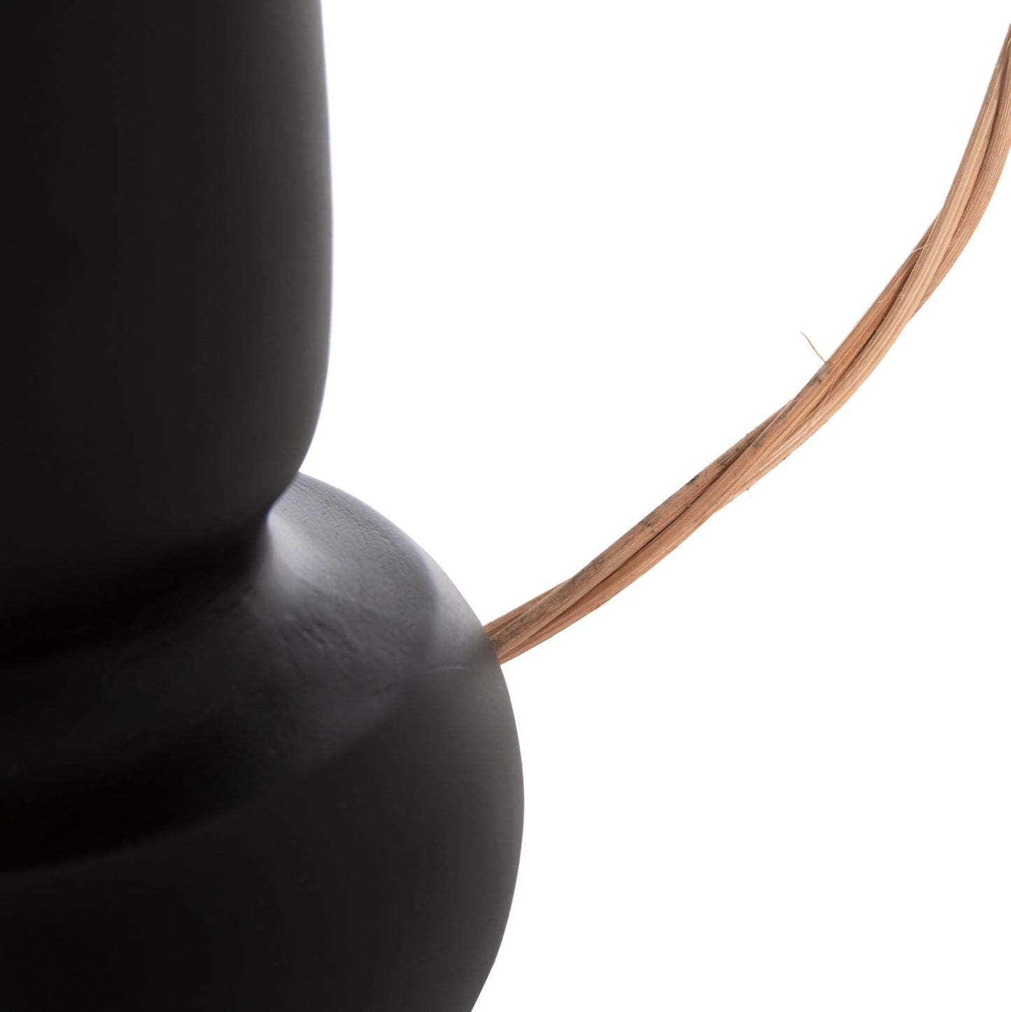 DECORATIVE VASE MIBO HM4688.01L TERRACOTTA IN BLACK--HANDLE NATURAL RATTAN 23x14x35Hcm