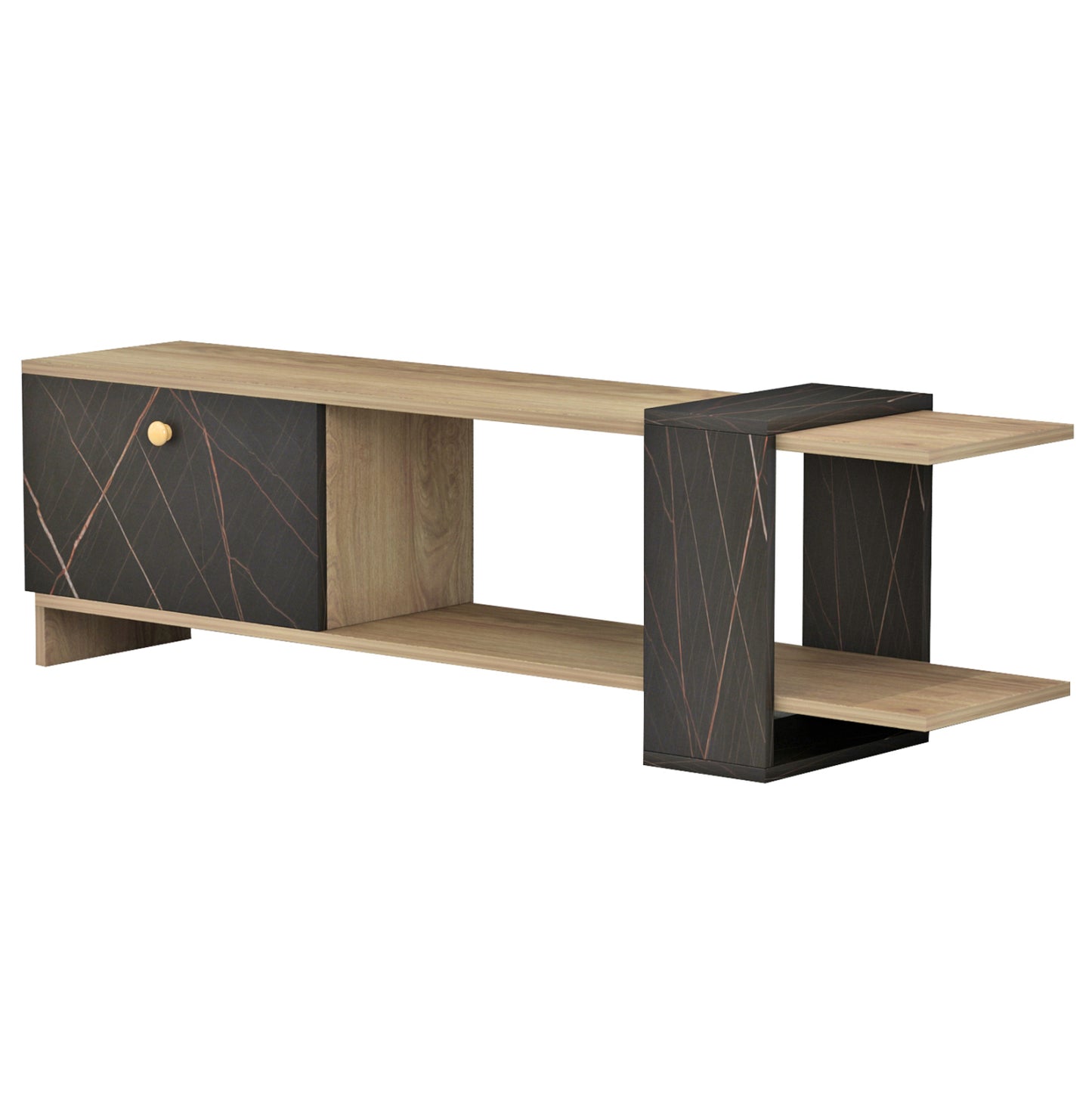 TV FURNITURE HENRIETTE HM8900.12 MELAMINE IN NATURAL-BLACK MARBLE 120x28.5x37,5Hcm.