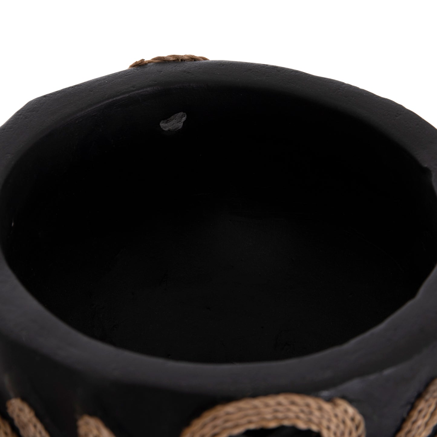 TABLE DECORATIVE VASE DEAN HM4679.01 TERRACOTTA IN BLACK & AGEL ROPE--Φ18x35Hcm.