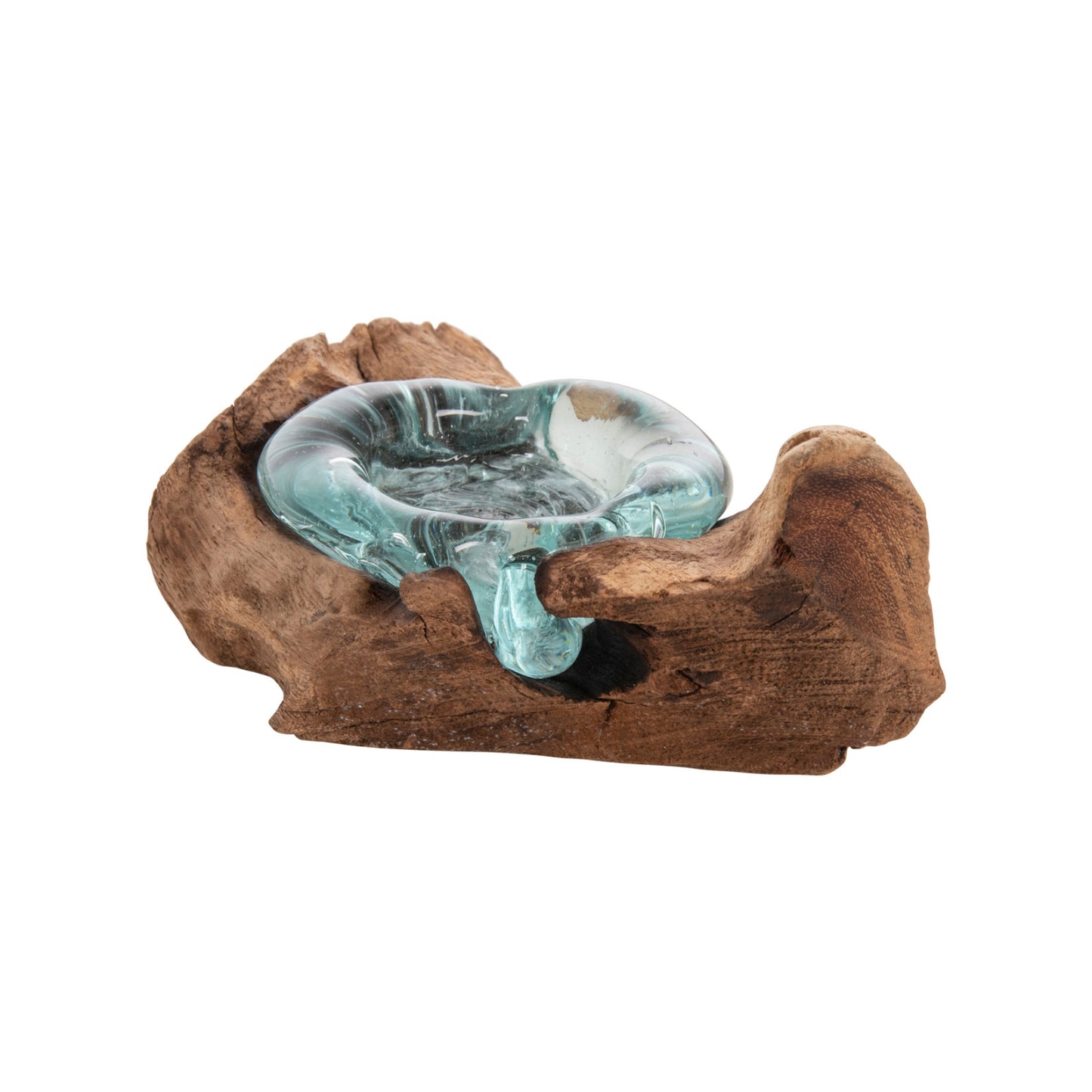 TABLE DECOR HM4283 CANDLE BASE-1 SPOT-SOLID TEAK WOOD AND GLASS-NATURAL
