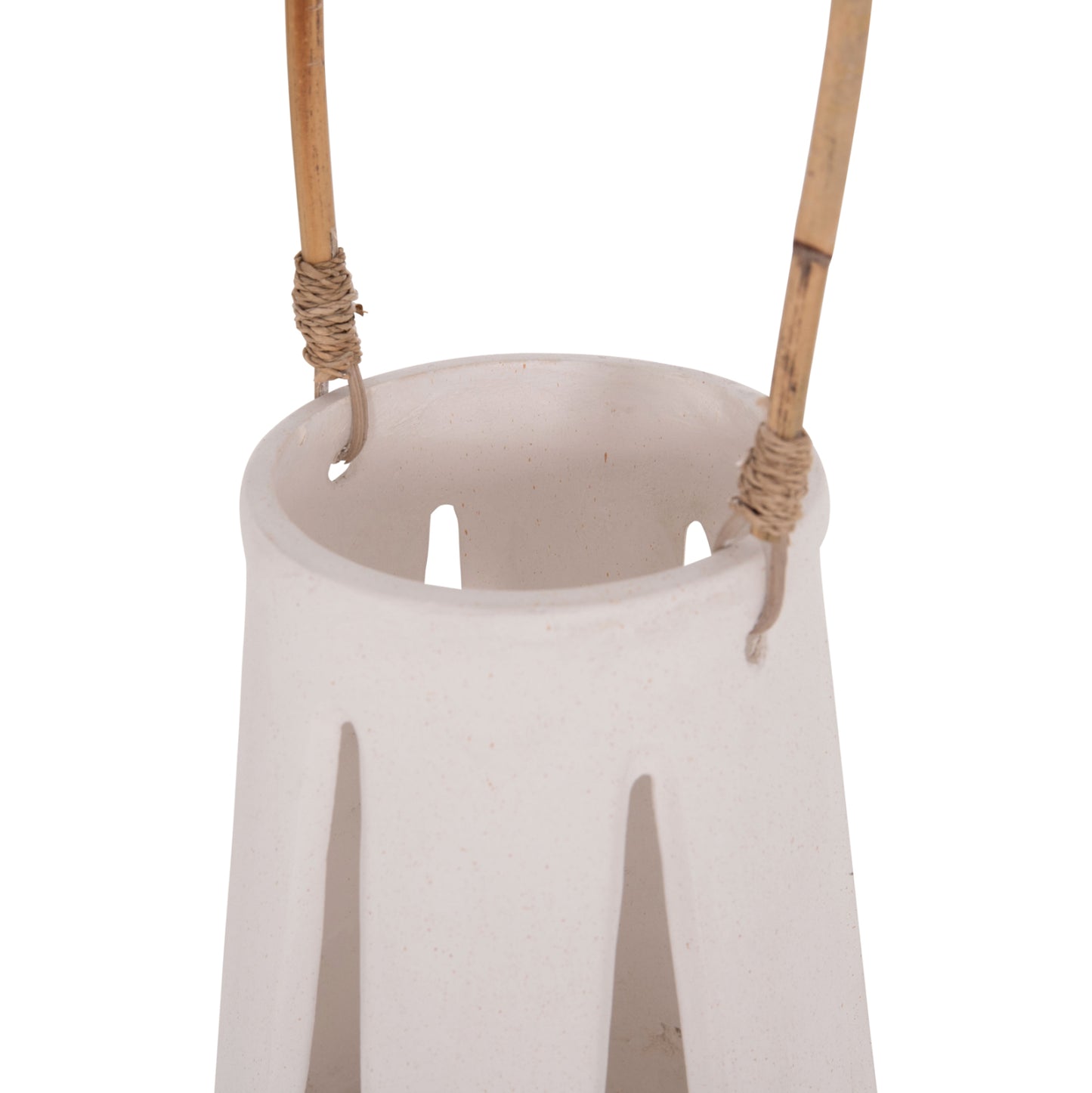 DECORATIVE TABLE LANTERN ERANTYL HM4696.02L WHITE FIBER CEMENT & RATTAN HANDLE Φ17x27Hcm