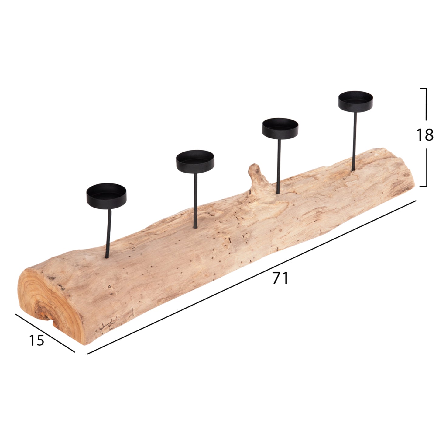 TABLE CANDLE HOLDER FRAN HM4391 TEAK WOOD-METAL 71x15x17Hcm.