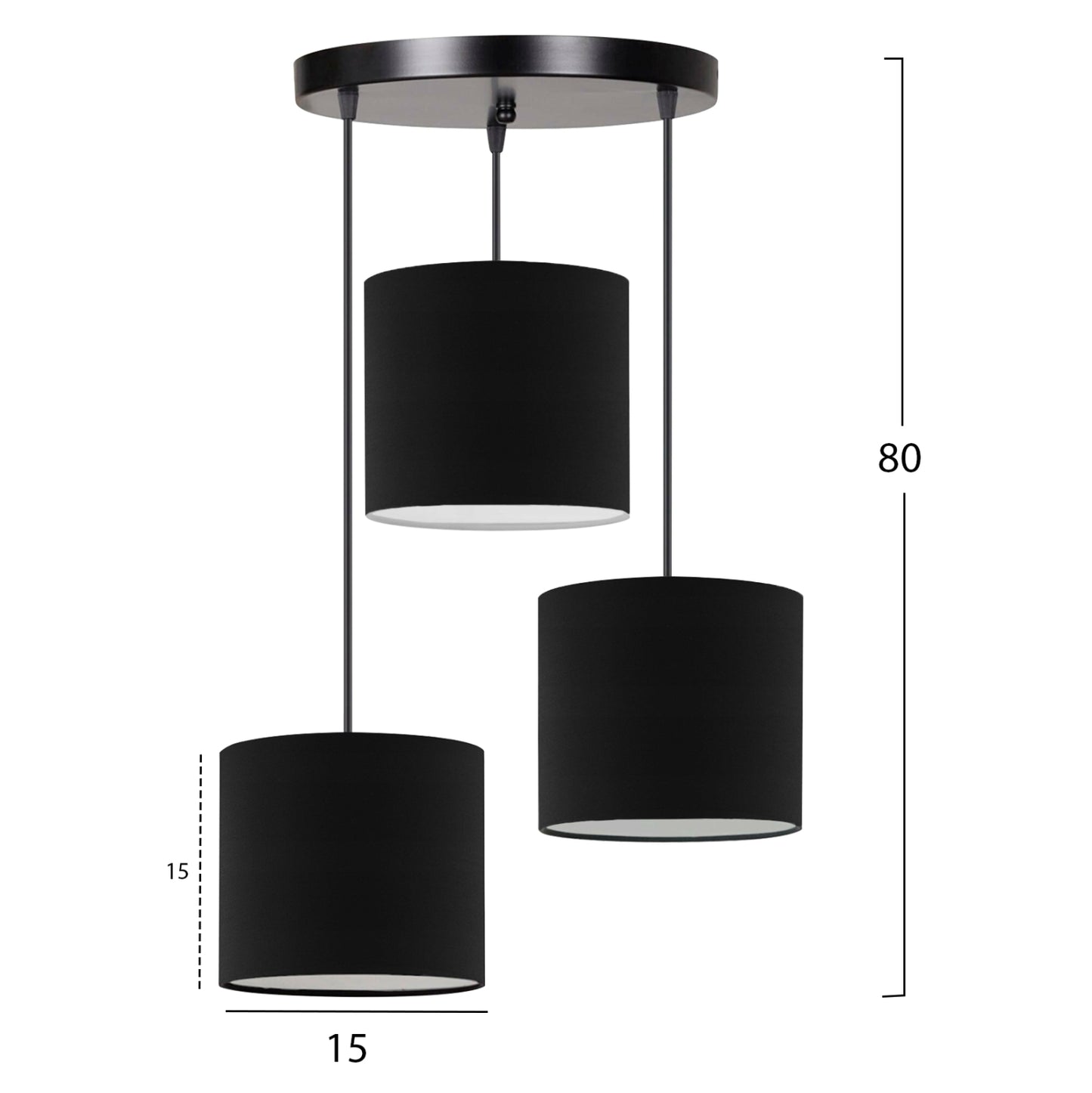 CEILING LAMP ΗΜ7622.02 BLACK BASE, 3-PIECE BLACK DRUM SHADES ASYMMETRICAL Φ40x80Η