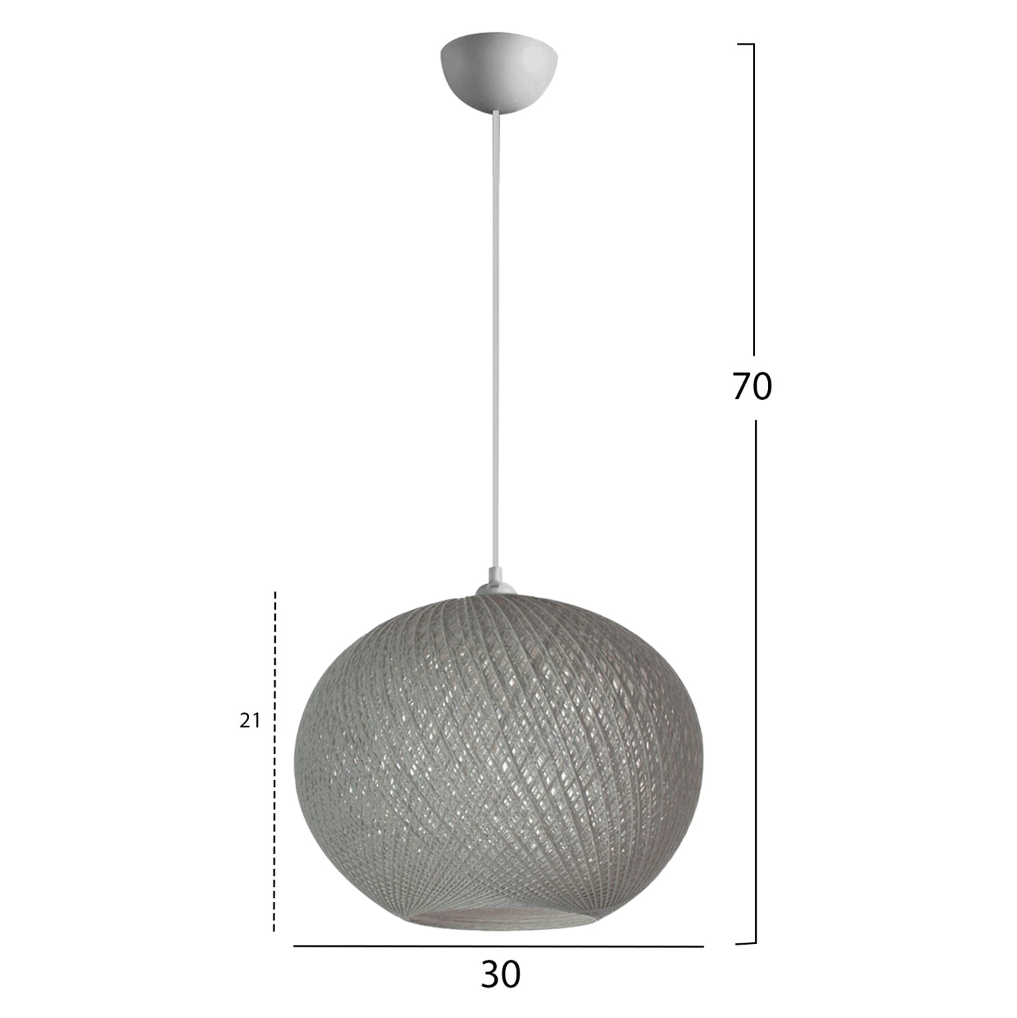 PENDANT CEILING LAMP HM7625.01 GREY SLIGHTLY OVAL-SHAPED SPHERE, KNITTED ROPE, INDOORS