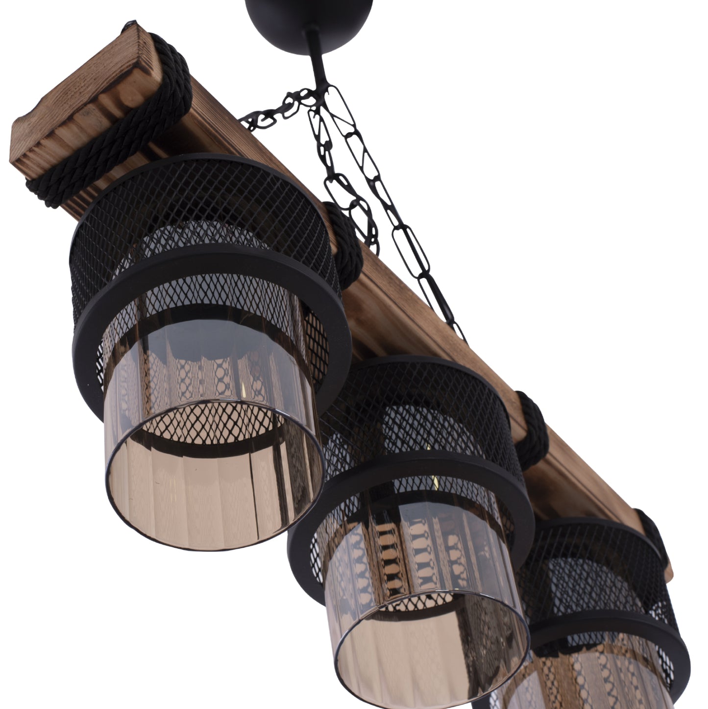 CEILING PENDANT 3-LIGHT WITH CHAIN WOOD AND METAL CAPS 50x12x60Hcm.HM7699.01