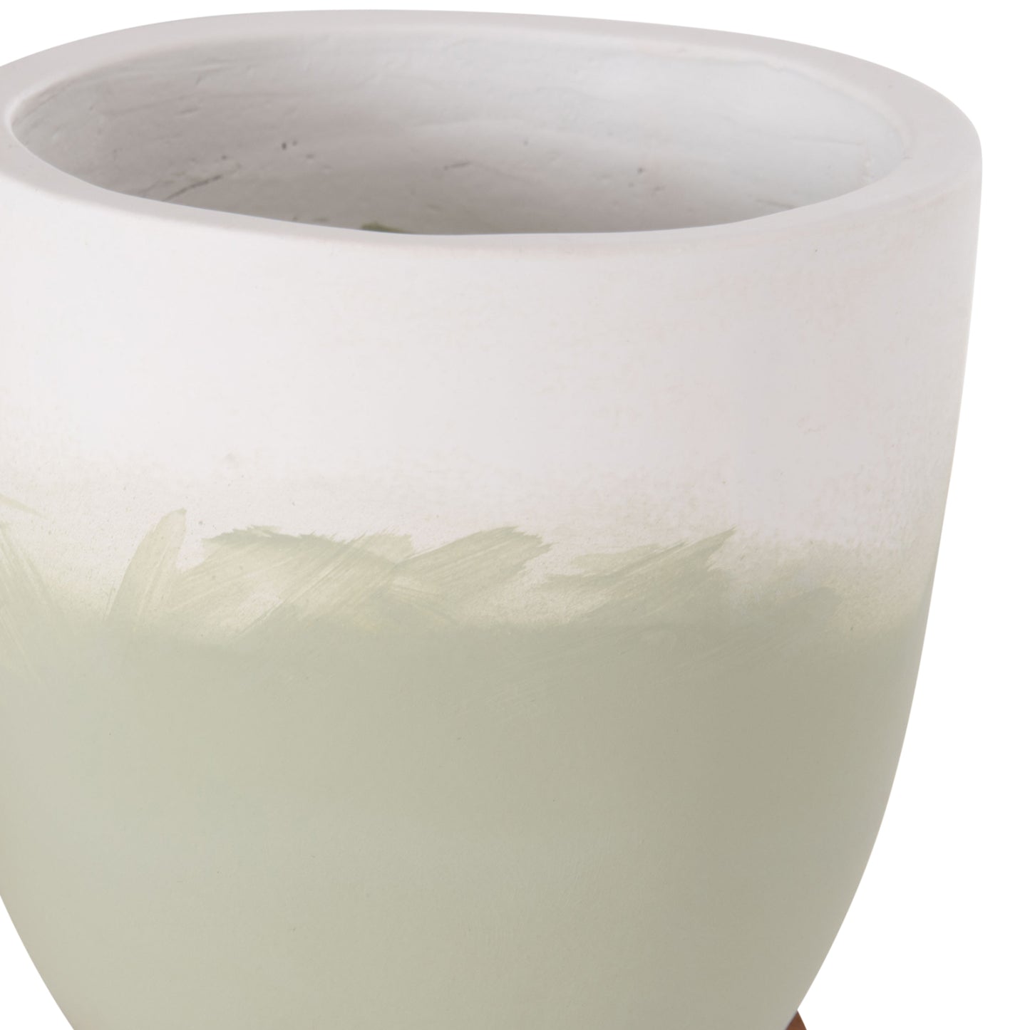 PLANTERS (POTS) 2PCS SET SEON HM4686.09 TERRACOTTA IN WHITE & GREEN--TEAK STANDS