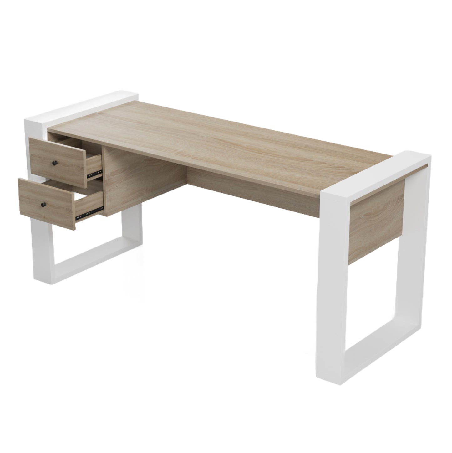 DESK WITH 2 DRAWERS TONTEL HM2157.01 MELAMINE IN SONAMA--WHITE LEGS 160x60x73Hcm.