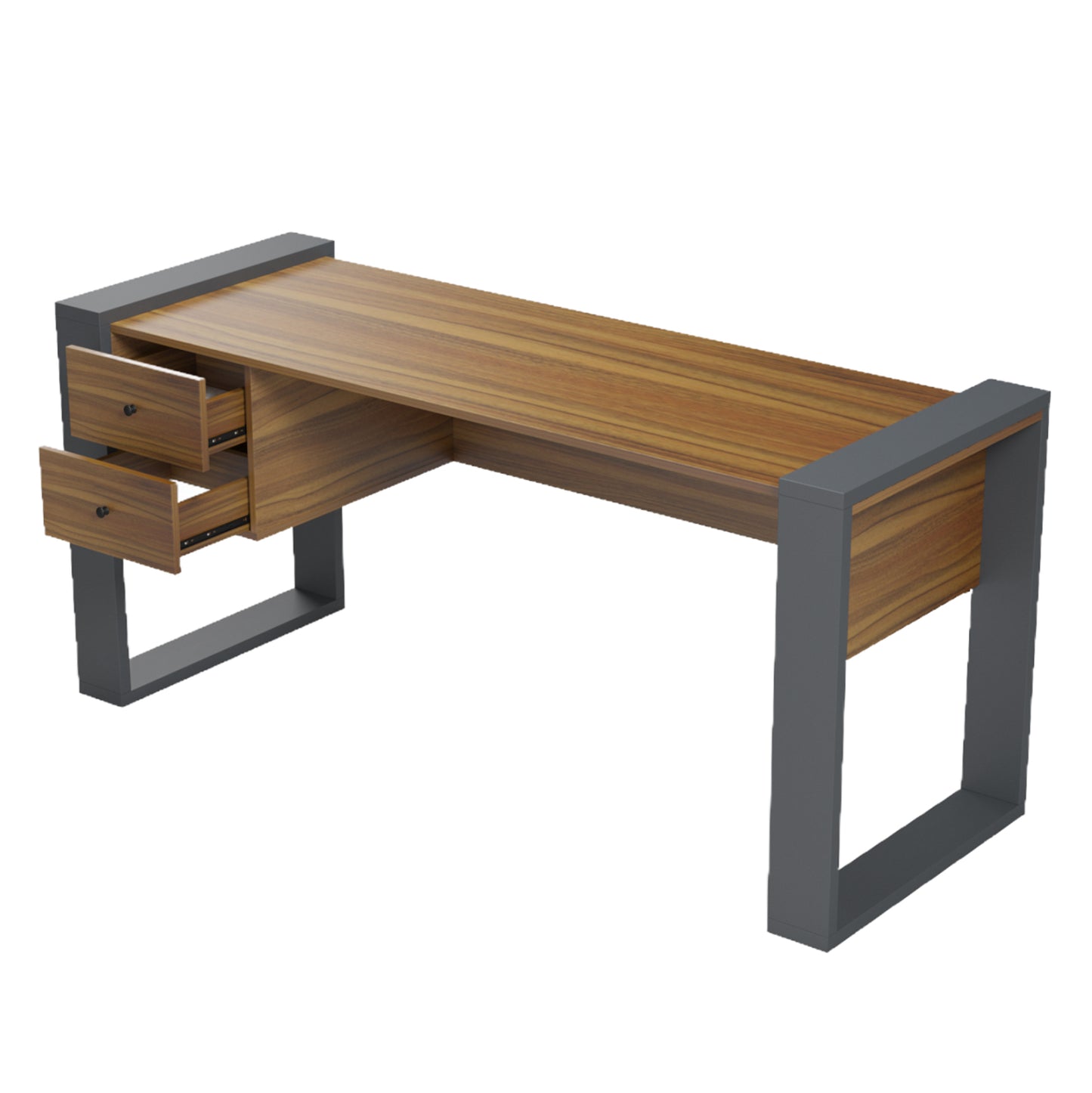 DESK WITH 2 DRAWERS TONTEL HM2157.03 MELAMINE IN WALNUT--GREY LEGS 160x60x73Hcm.
