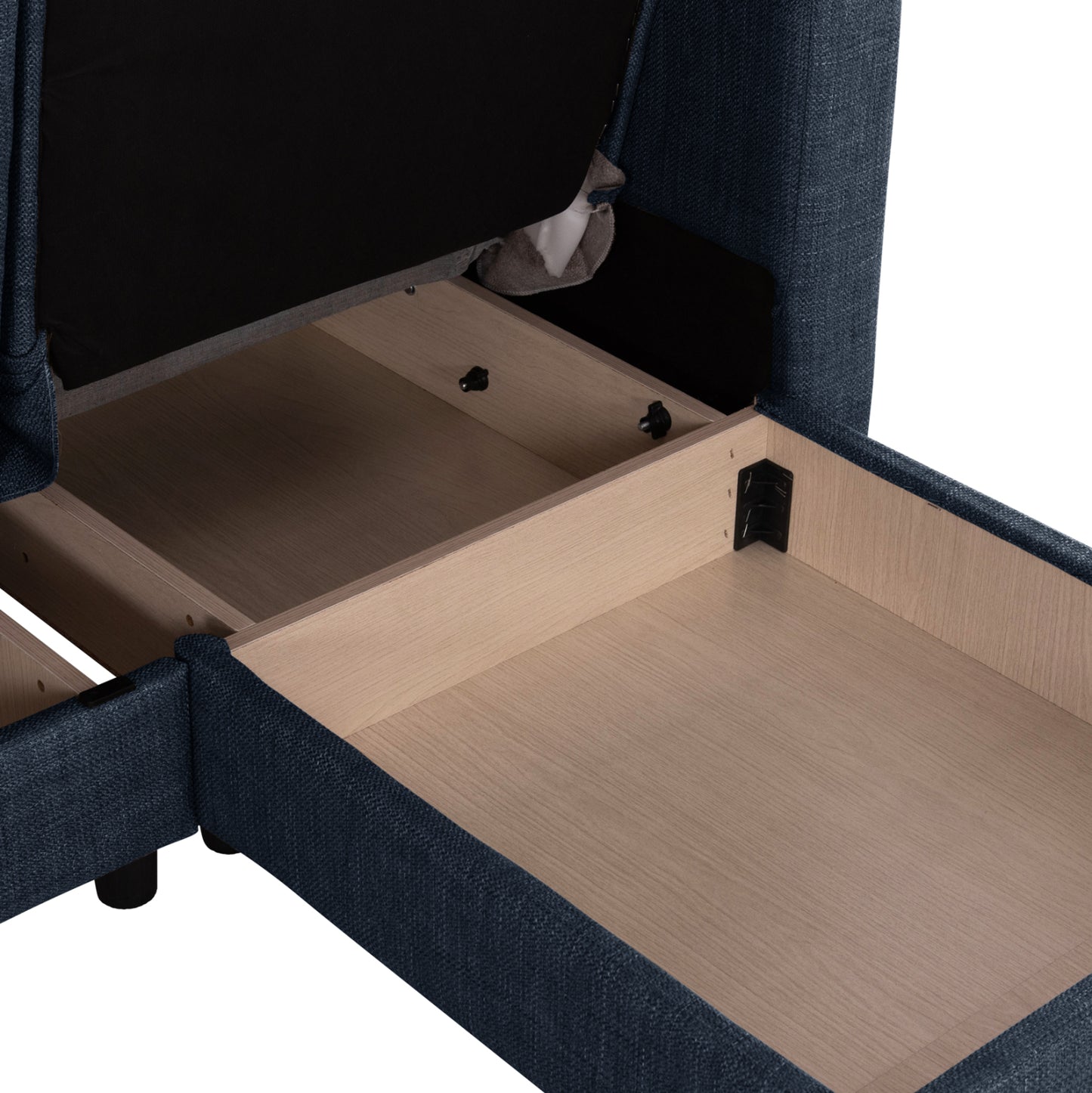 CORNER SOFA-BED GHUFRAN HM3244.07 REVERSIBLE WITH STORAGE SPACE-BLUE FABRIC 202x140x78Hcm.