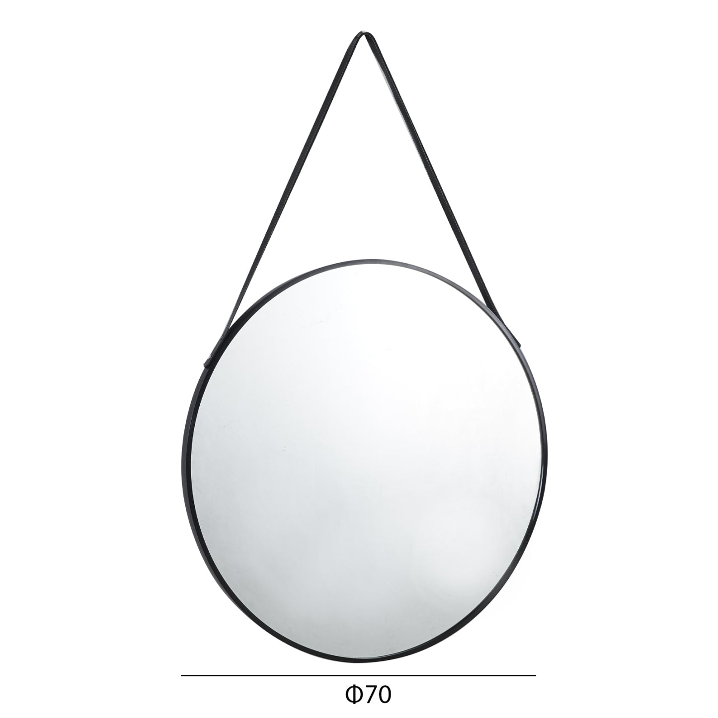 WALL MIRROR ROUND WITH HANGING STRAP HARKER HM4879 ALUMINUM FRAME IN BLACK Φ70cm