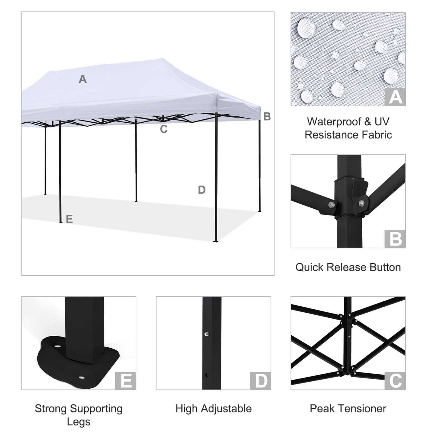 GAZEBO MATTHEW HM6312 FOLDABLE-METAL BLACK FRAME-WHITE SHADE 300x600x310Hcm