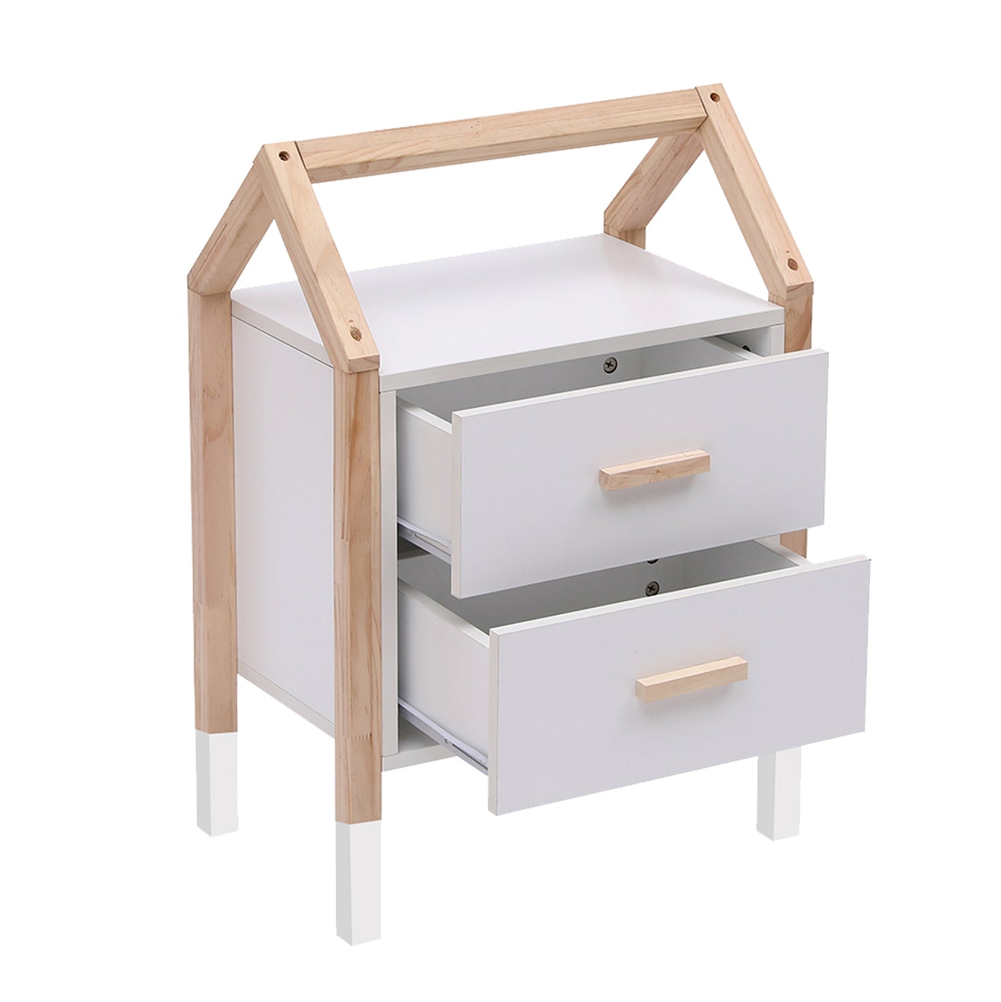 KIDS' NIGHTSTAND PEPE HM2489.03 WHITE MELAMINE-PINE WOOD IN NATURAL COLOR 46x30x67Hcm.