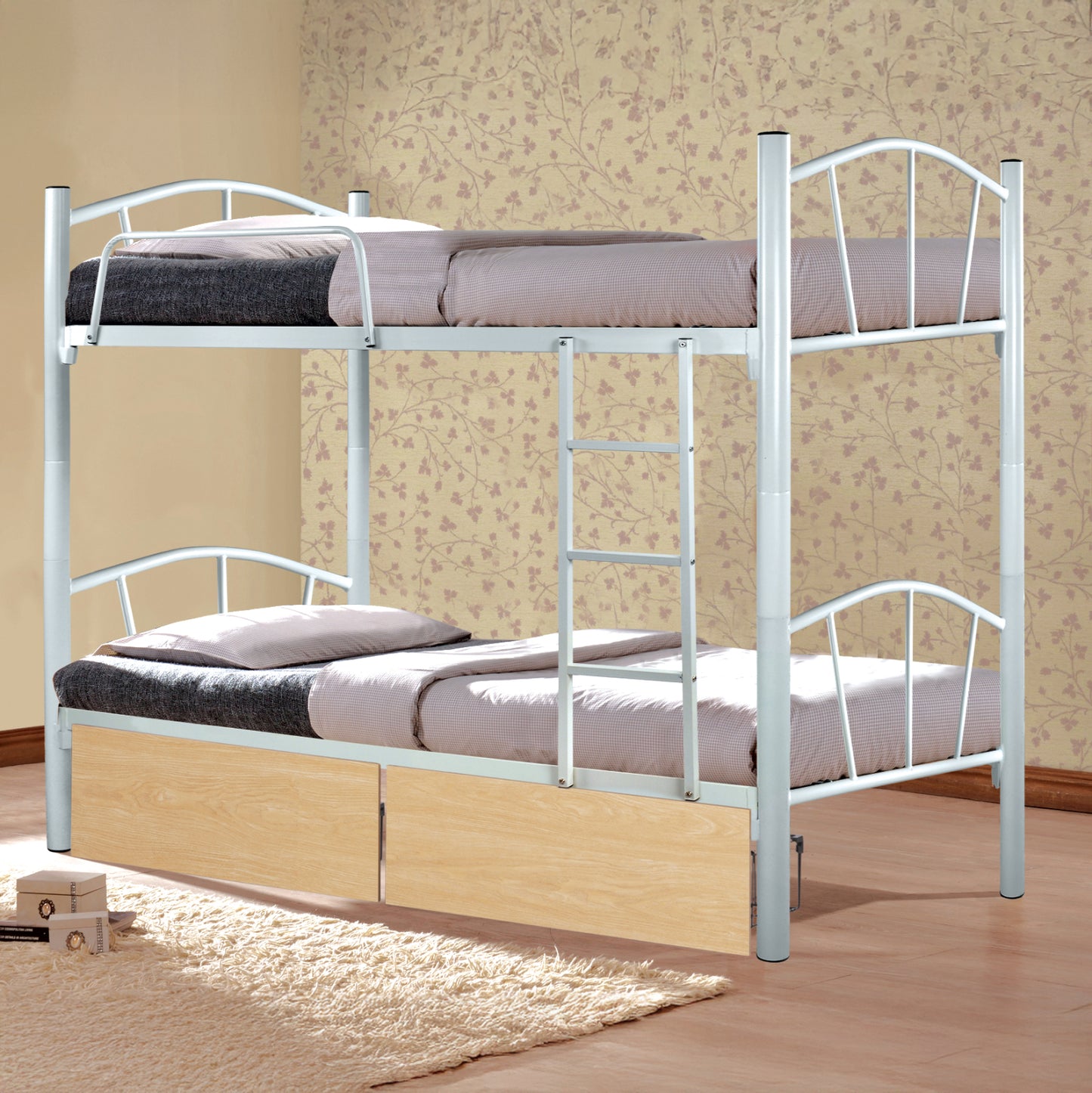 BUNK BED FLOOR HM21123.01 METAL IN WHITE WITH FLOOR DRAWERS SONAMA 200x91.5x177.5Hcm.