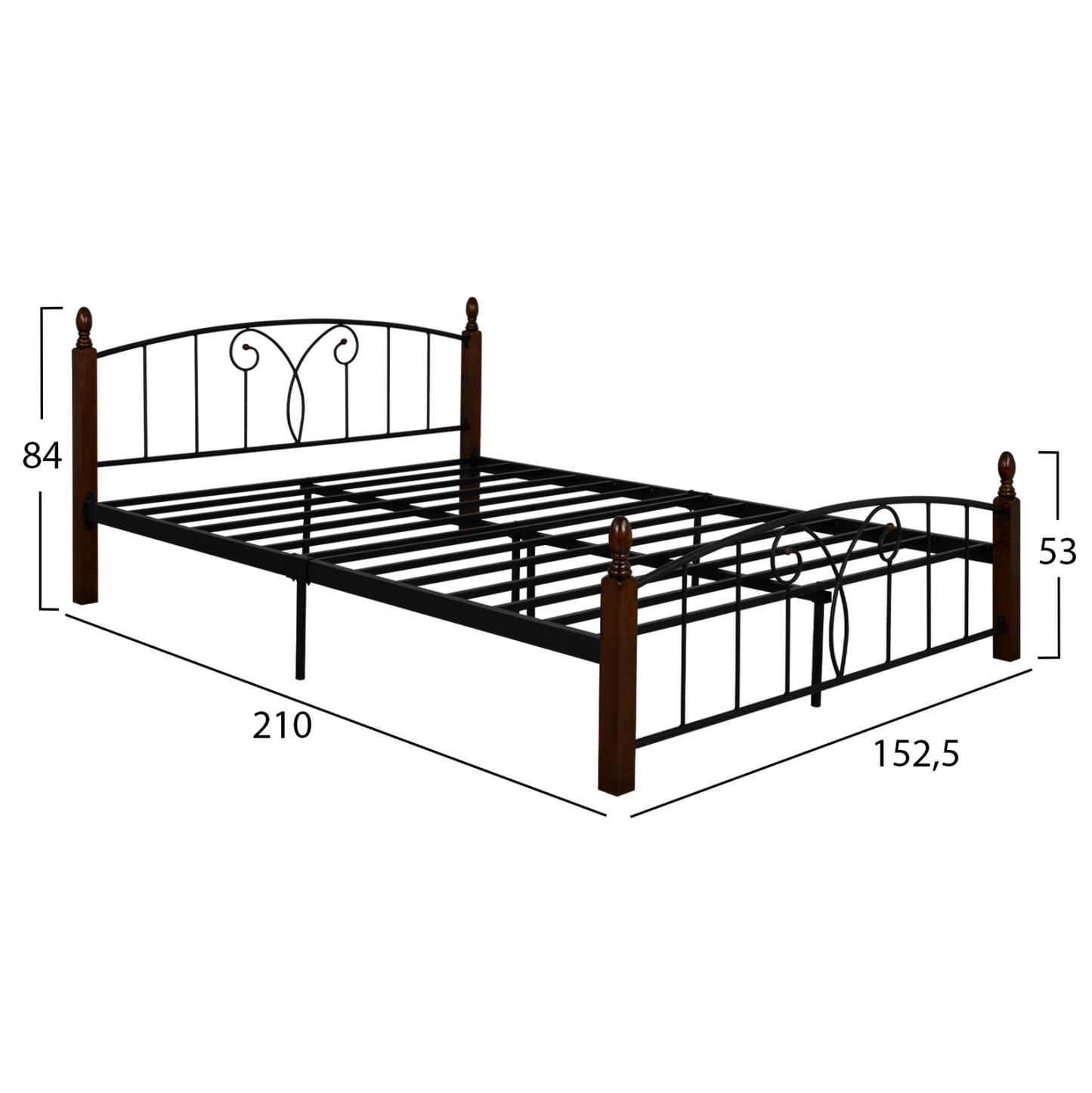 Double Bed Suzie HM585 for mattress 150x200cm, Metal-RUBBERWOOD