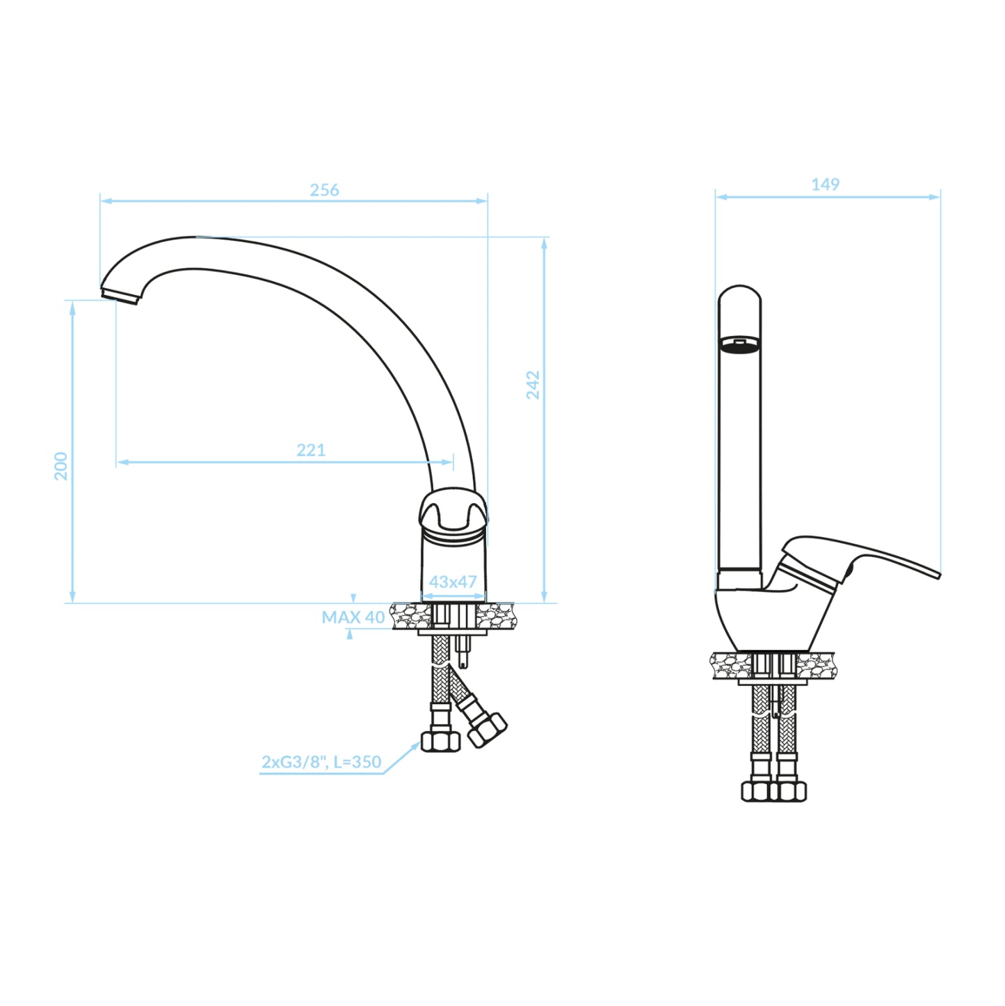 FAUCET FOR KITCHEN COUNTERTOP HM4868.02 MEDIUM HEIGHT-BEIGE--25.6x14.9x24.2Hcm.