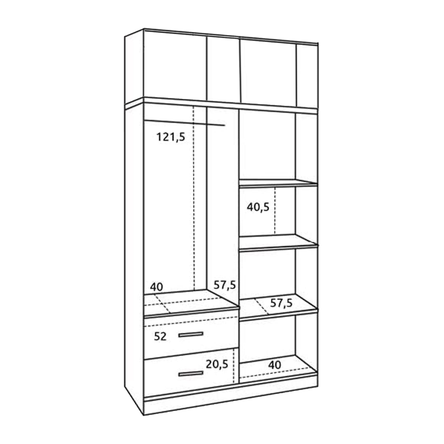 Wardrobe 4 Door with loft and 2 drawers zebrano 120x42x241