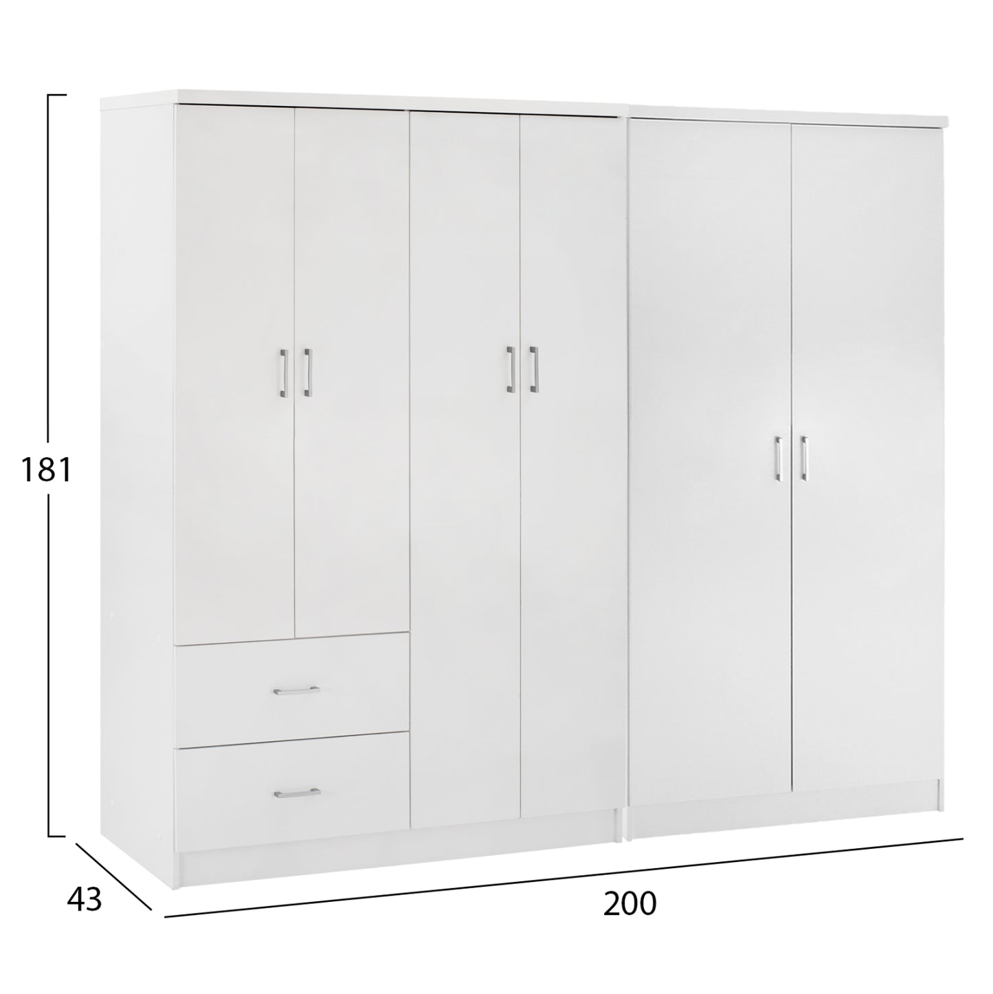 WARDROBE 6-LEAF BLAKELY HM21235.05 MELAMINE IN WHITE COLOR 201x43x181Hcm.