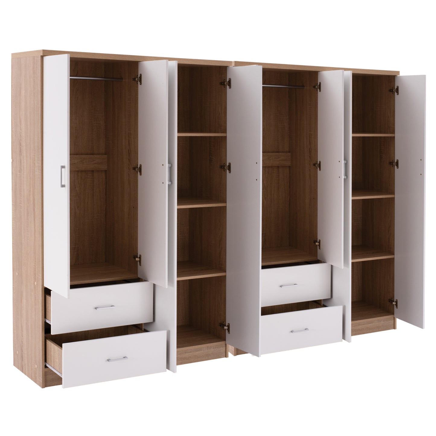 8-LEAF WARDROBE BRIANA HM21237.02 MELAMINE IN SONAMA & WHITE 241x42,5Χ180,5Hcm.