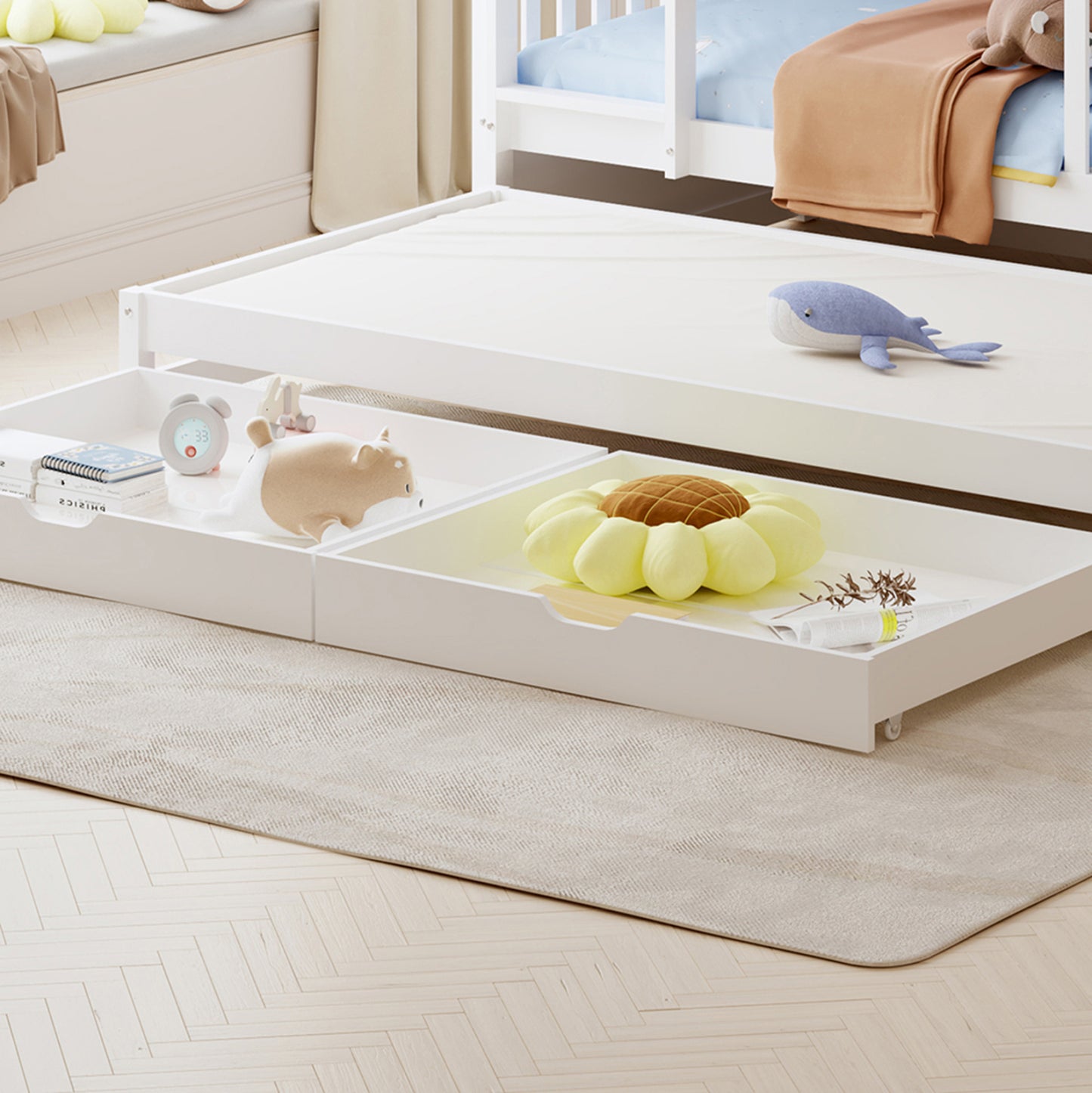 KIDS' BUNK BED WITH MATTRESSES & DRAWERS TRIPLON HM10996 PINE WOOD IN WHITE 207x97x168Hcm.