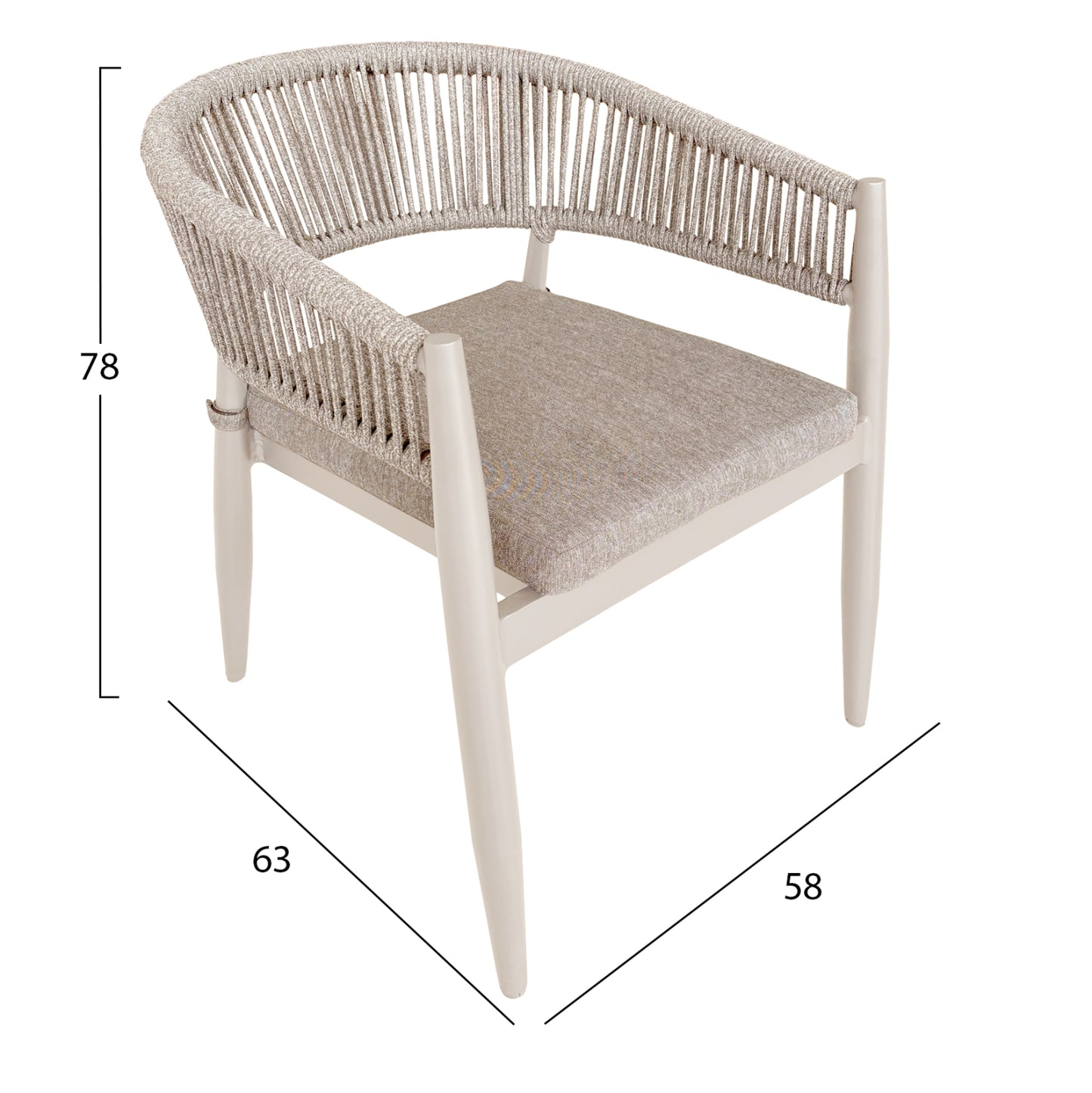 DINING ARMCHAIR LISTON HM6646.04 ALUMINUM-OLEFIN FABRIC-ROPE--CHAMPAGNE COLOR 58x63x78Hcm