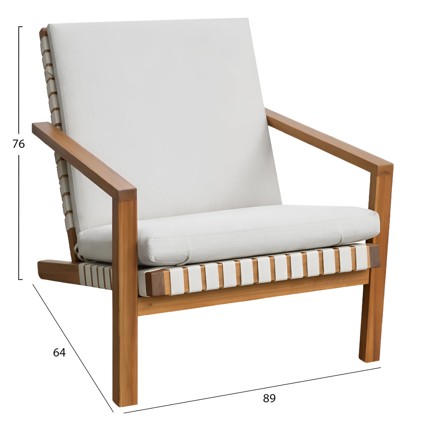 LOUNGE CHAIR DAME HM6531 ACACIA WOOD IN NATURAL--CUSHIONS IN LIGHT BEIGE 89x64x76Hcm.