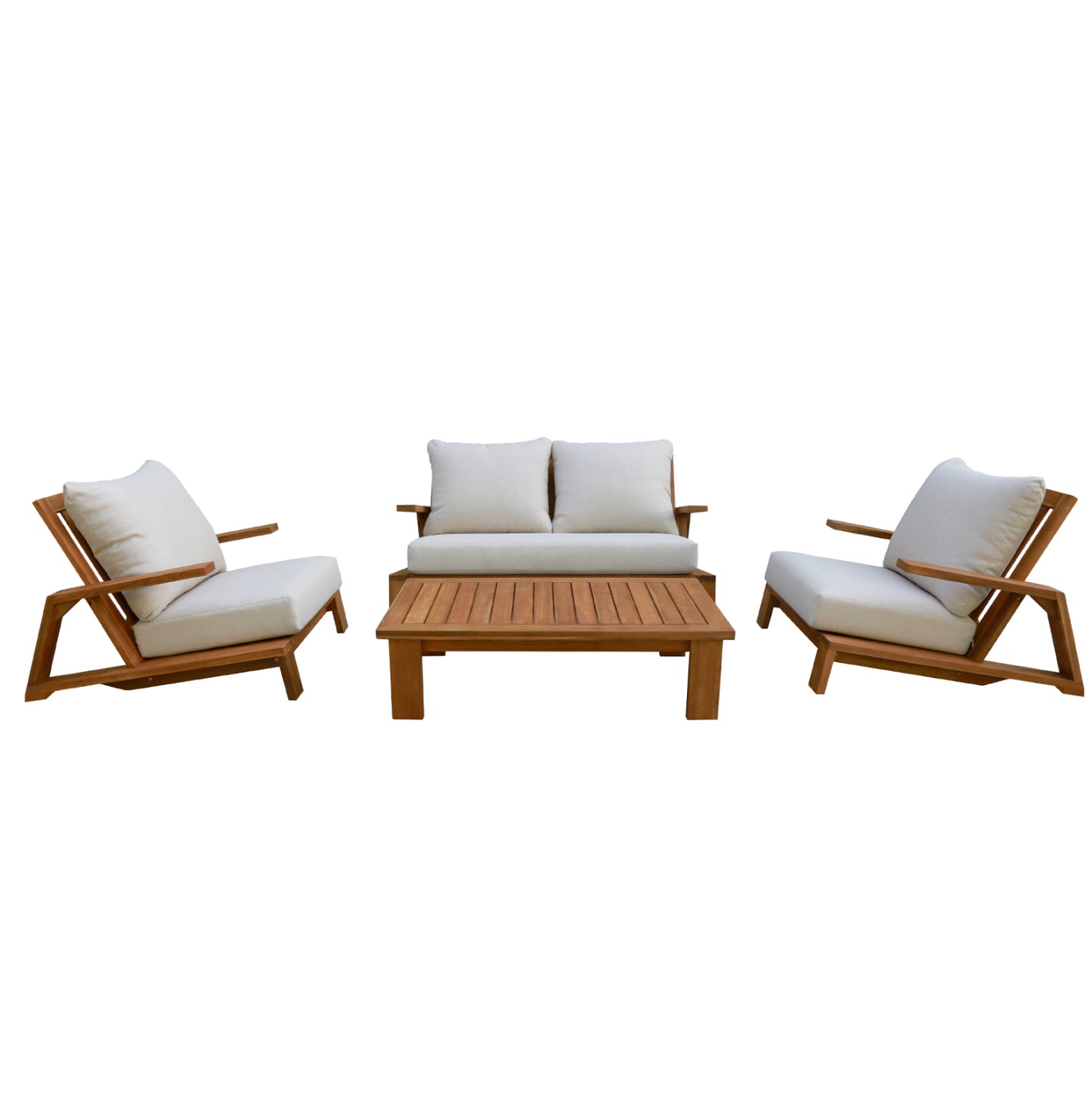LOUNGE CHAIR MIREX HM6641 ACACIA WOOD IN NATURAL--CUSHIONS IN ECRU 81x96x68Hcm.