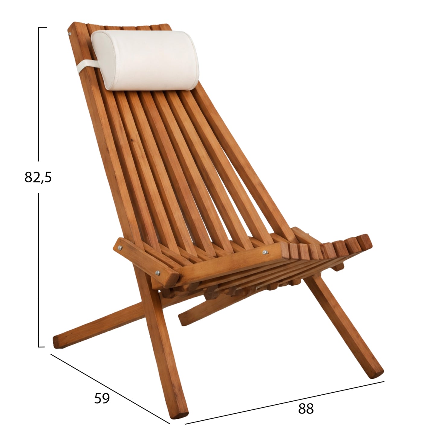 LOUNGE CHAIR WITH HEAD CUSHION FOLDING SHIGAN HM6530 ACACIA WOOD 88x59x82.5Hcm.