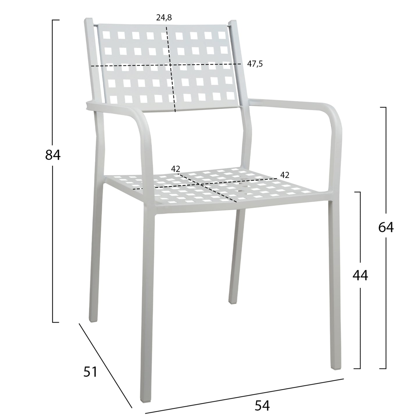 Armchair Metallic HM5031.02 Zeta in white color 54x51x84Ηcm