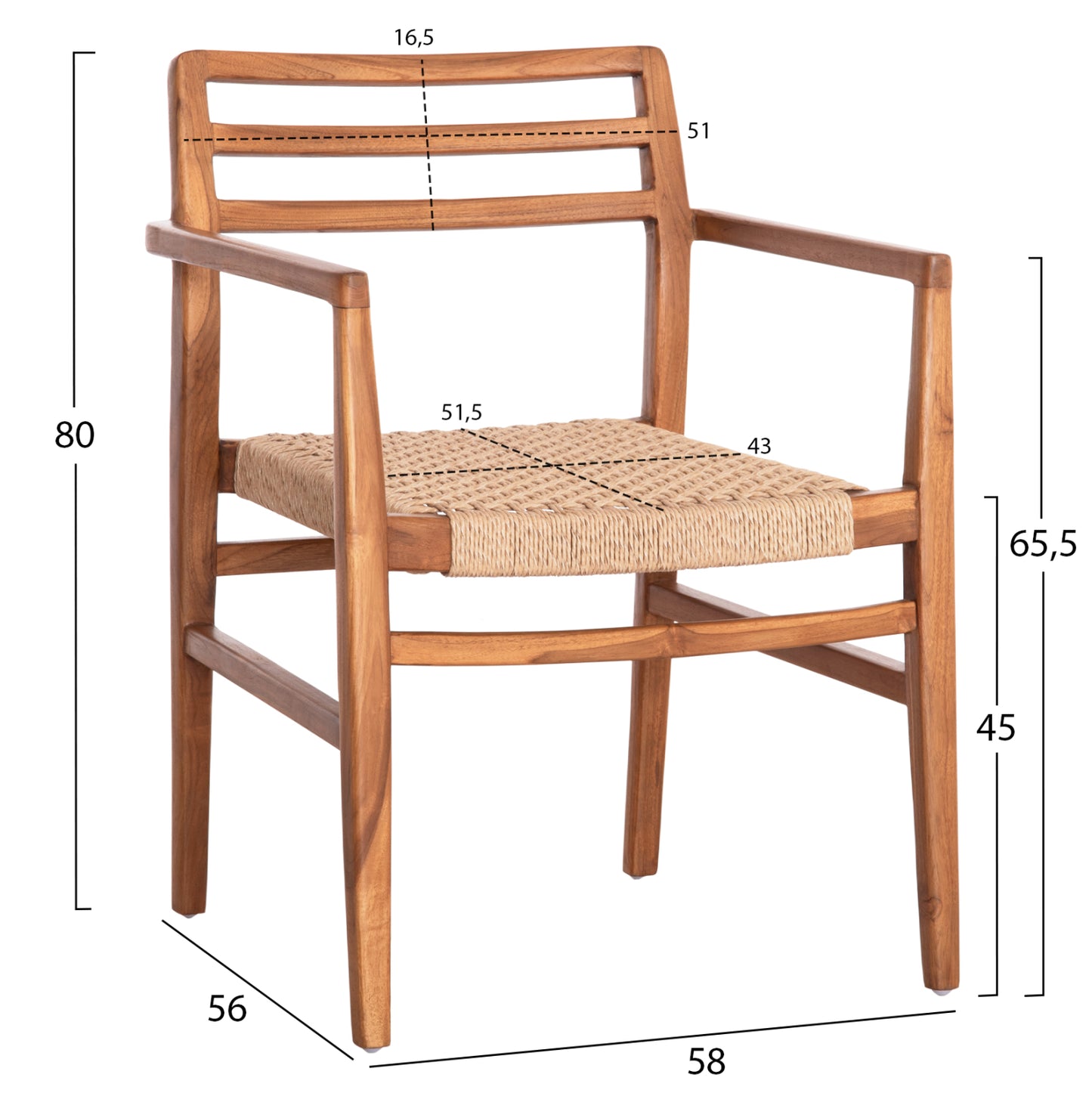 DINING ARMCHAIR HERRIN HM18230 TEAK WOOD-VIRO ROPE 58x56x80Hcm.