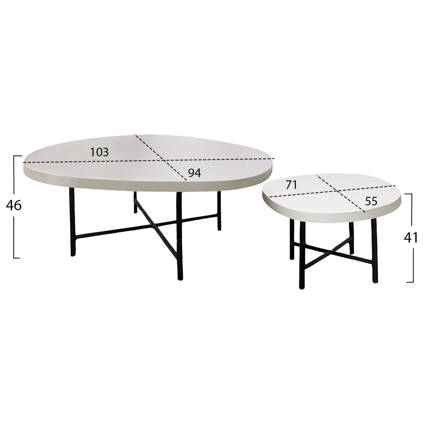 SET 2PCS COFFEE TABLES IFFANS HM10733.02 FIBER CEMENT IN BEIGE--BLACK METALLIC LEGS