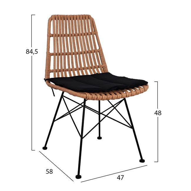 Set 5 pieces Allegra Wicker with Table 140x80x78 Beige & Black Color HM10491