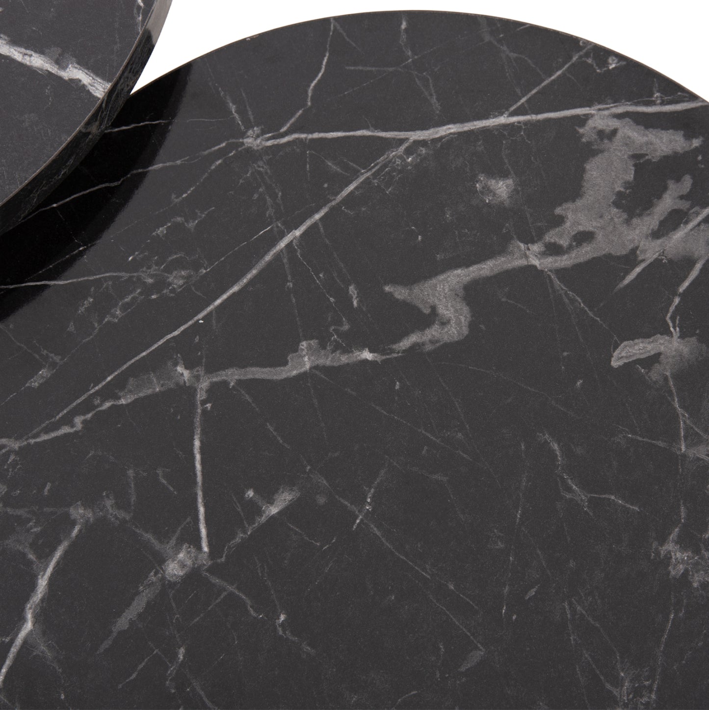 SET OF 3 ROUND SIDE TABLES NISSA HM18173.12 MELAMINE IN BLACK MARBLE--GOLD METAL LEGS