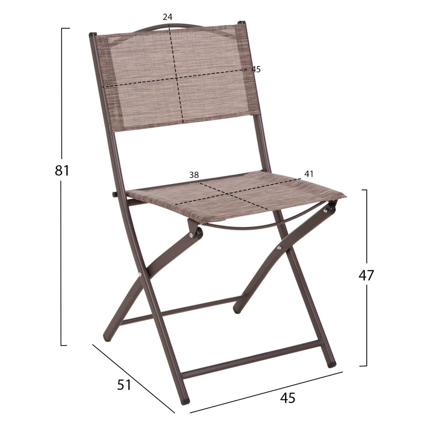 OUTDOOR DINING SET 3PCS LIMA HM21038.02 METAL ROUND TABLE & 2 FOLDABLE CHAIRS-BROWN
