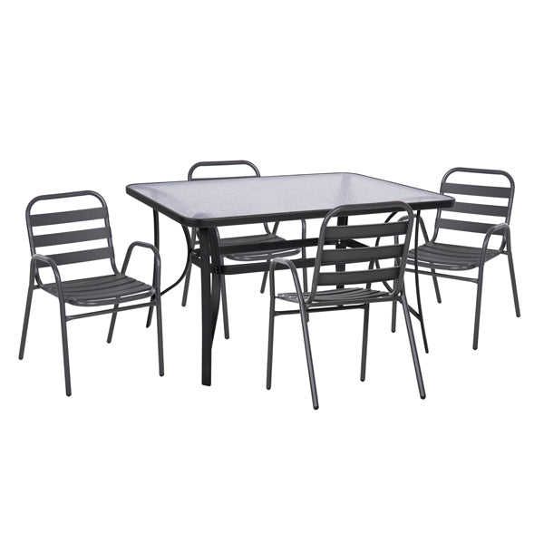OUTDOOR DINING SET 5PCS PRELUDE HM21032 GREY METAL & ALUMINUM