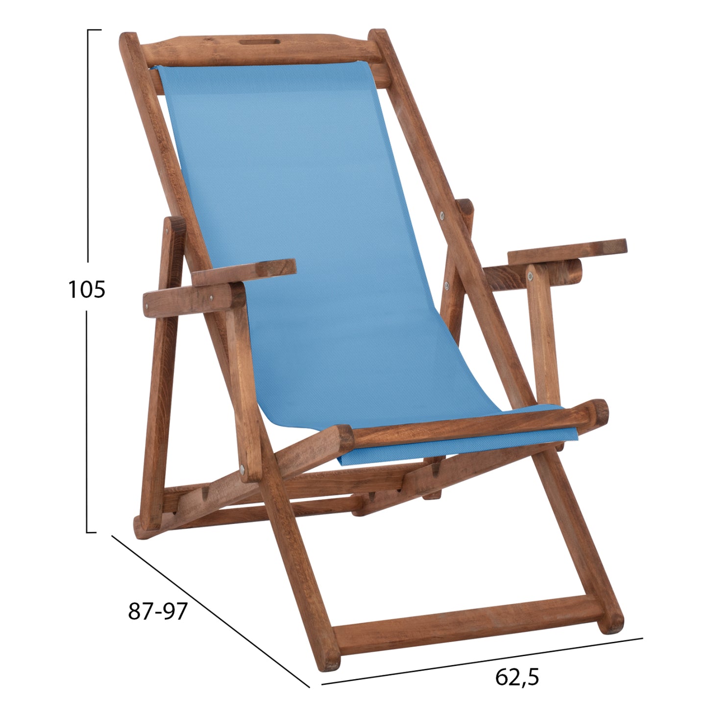 BEACH CHAIR WITH ARMS & SKY BLUE TEXTILENE LIMNOS HM11708.08T BEECH WOOD IN WALNUT 62.5x97x105Hcm.