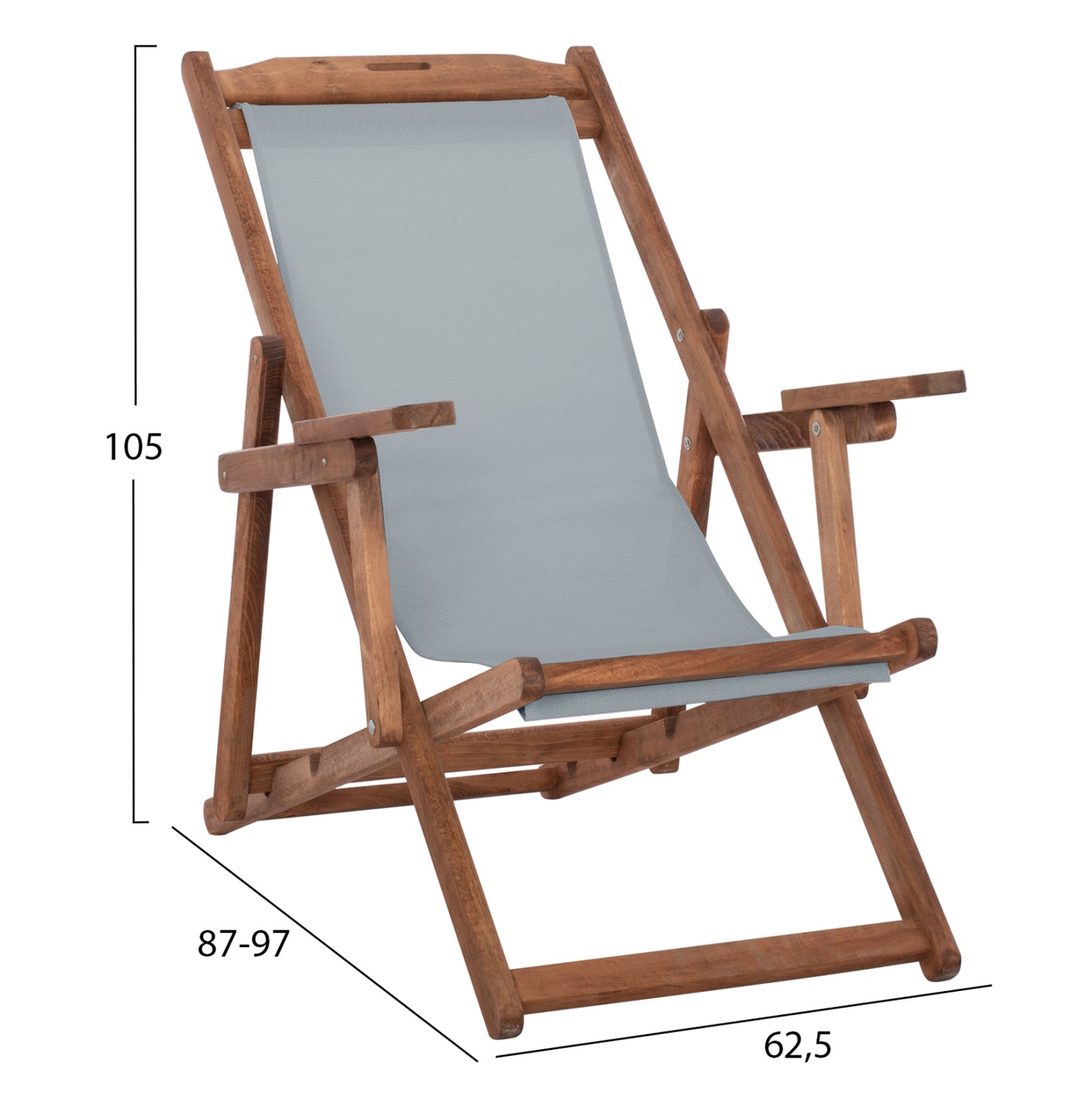 BEACH CHAIR WITH ARMS & GREY TEXTILENE LIMNOS HM11708.10T BEECH WOOD IN WALNUT 62.5x97x105Hcm.