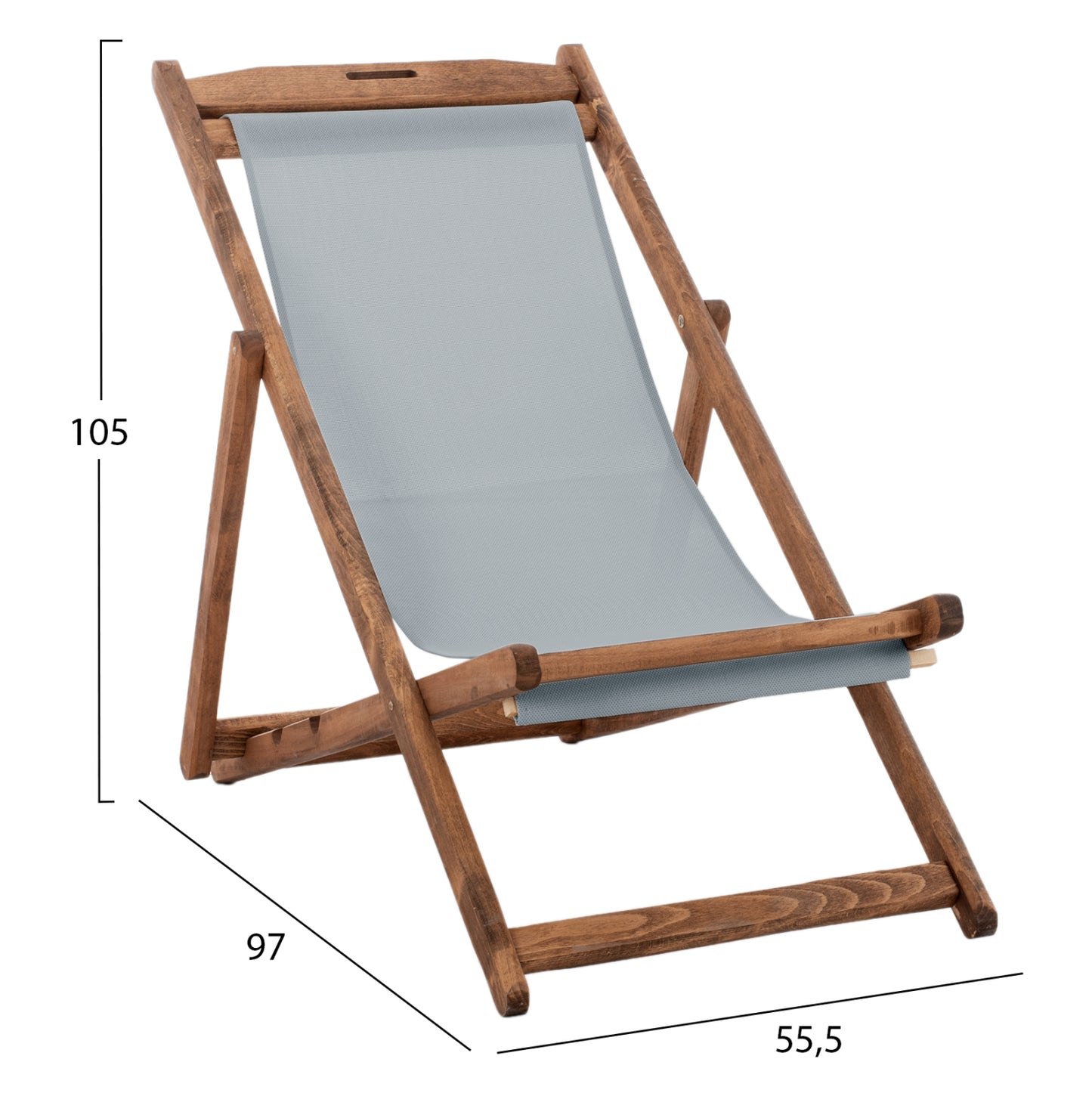 BEACH CHAIR WITH TEXTILENE FABRIC IN GREY LIMNOS HM11707.10T BEECH WOOD IN WALNUT 55.5x97x105H