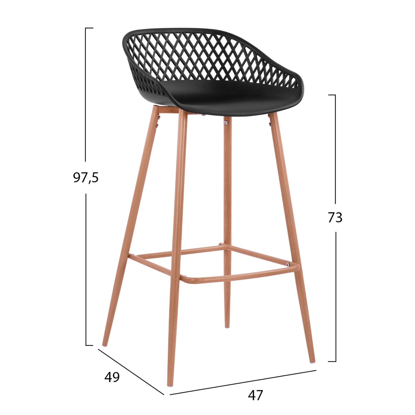 Stool Polypropylene Black with metallic legs Avaya HM8686.02 47x49x97,5 cm