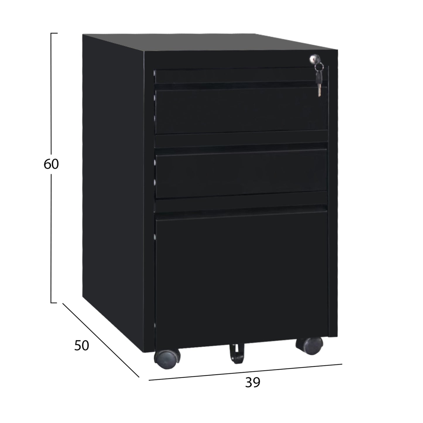 OFFICE CHEST OF DRAWERS SIDER HM6635.01 METAL IN BLACK--3 DRAWERS WITH LOCK 39x50x60Hcm.