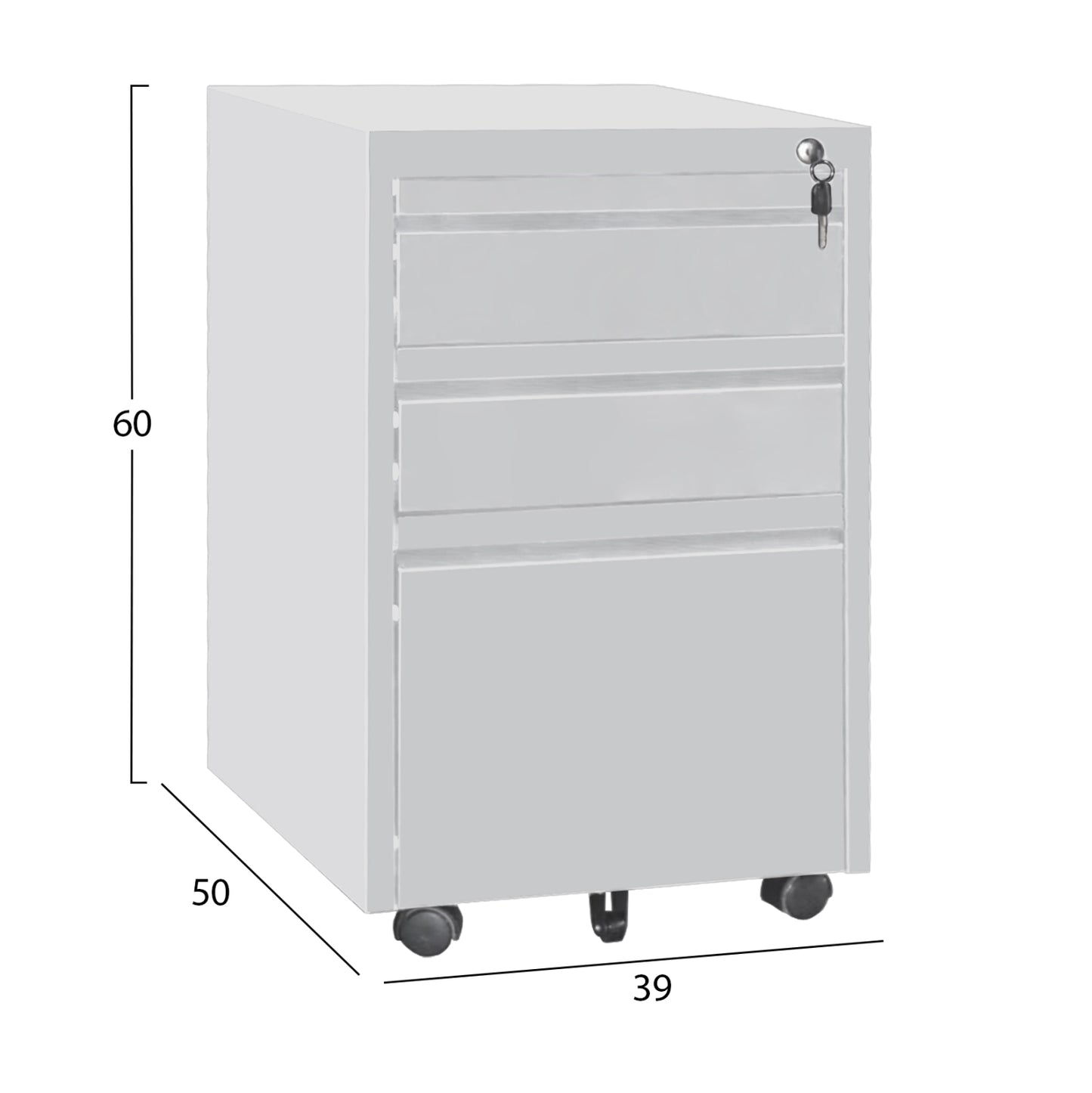 OFFICE CHEST OF DRAWERS SIDER HM6635.02 METAL IN WHITE--3 DRAWERS WITH LOCK 39x50x60Hcm.