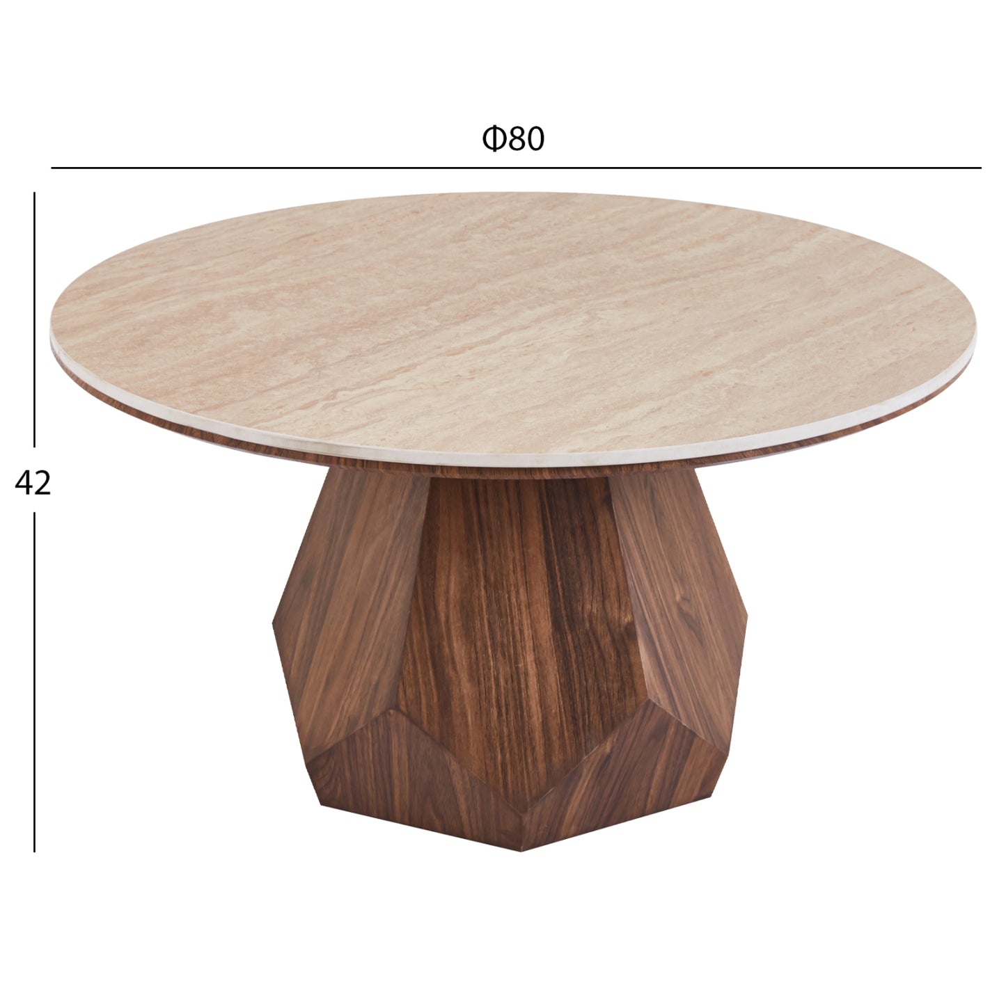 COFFEE TABLE VENERA HM18441 CERAMIC TOP WITH TRAVERTINE STONE LOOK--MDF BASE WALNUT Φ80x42H