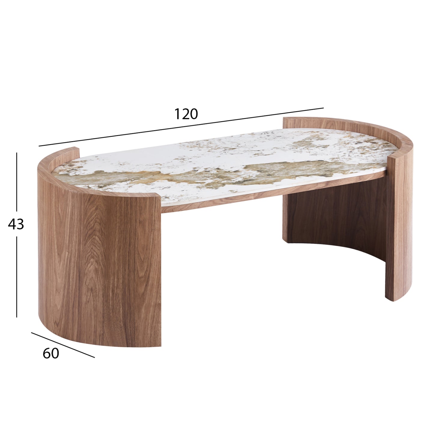 COFFEE TABLE MARBLEX HM18445 CERAMIC TOP IN PANDORA COLOR--MDF LEGS 120x60x43Hcm.