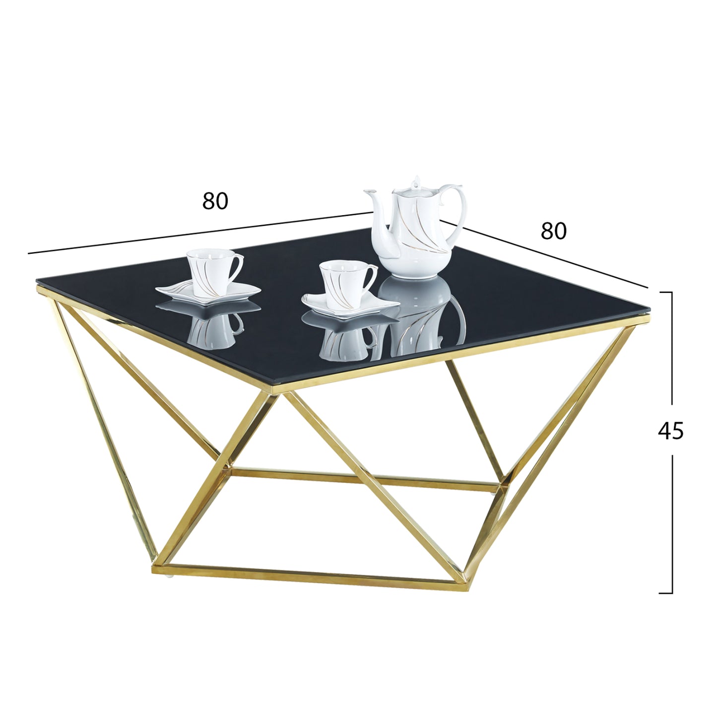 Coffee table Willow HM8613.01 with black glass and gilded base 80X80X45 cm