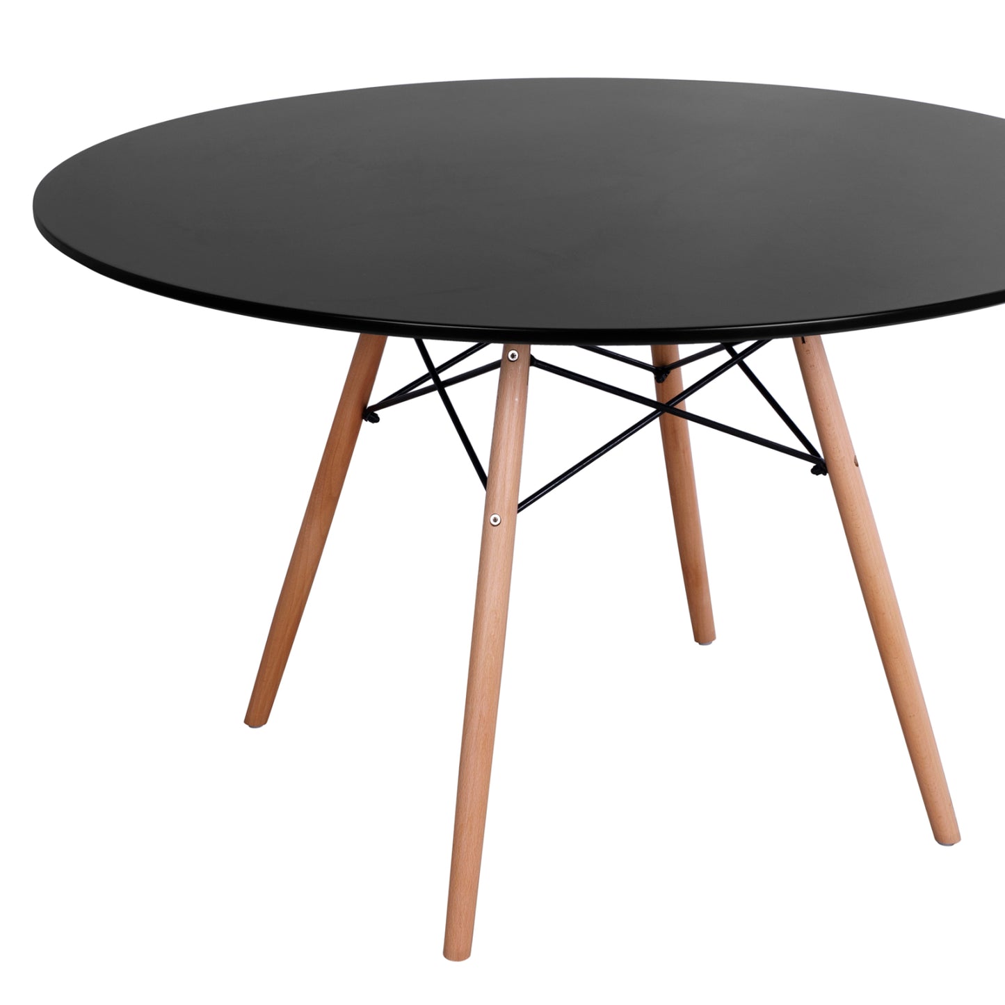 DINING TABLE ROUND MINIMAL HM8454.02 MDF IN BLACK COLOR-BEECH WOOD LEGS IN NATURAL Φ120Χ74Hcm.